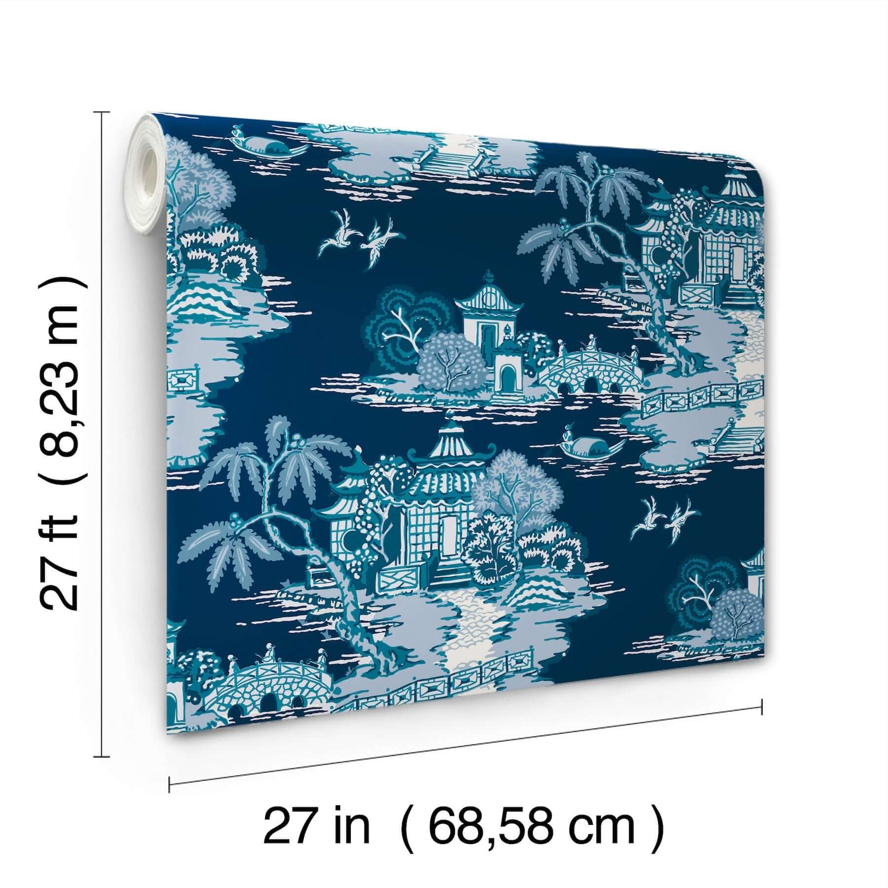 pagoda-and-sampan-scenic-wallpaper-navy-york-wallcoverings-rt7901 - York Wallcoverings Wallpaper