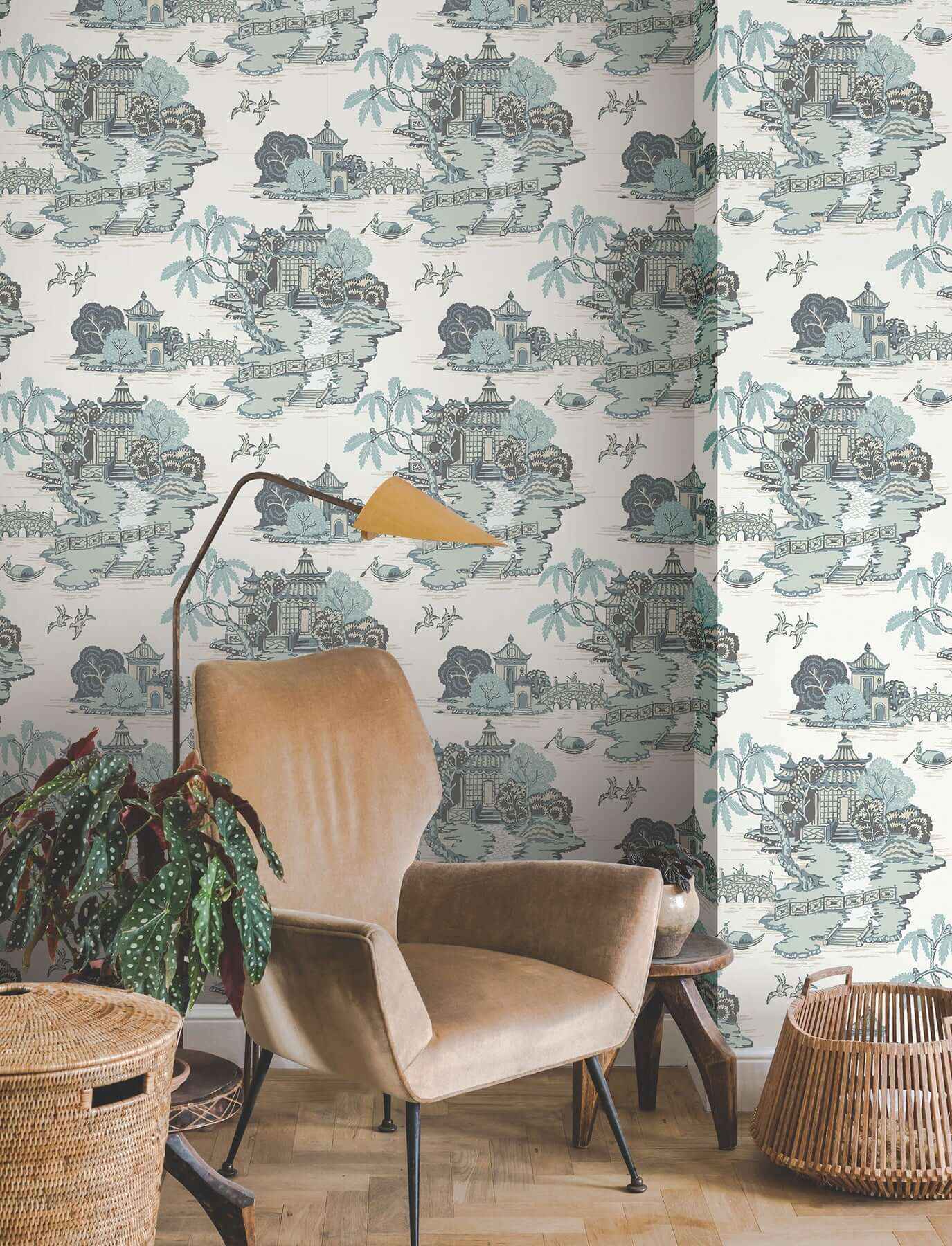 Pagoda And Sampan Scenic Seamist Wallpaper - York Wallcoverings - RT7904 - York Wallcoverings Wallpaper