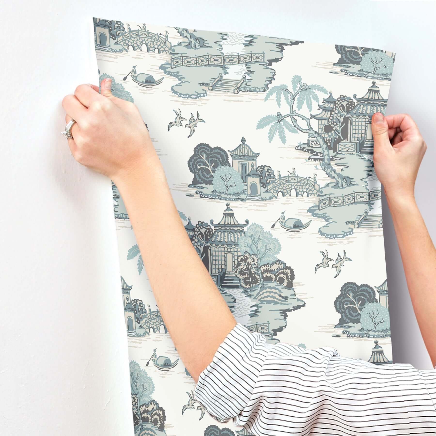 pagoda-and-sampan-scenic-wallpaper-seamist-york-wallcoverings-rt7904 - York Wallcoverings Wallpaper