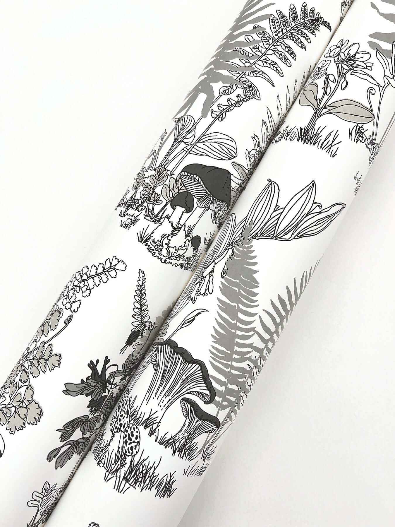 Mushroom Garden Toile Black & Grey Wallpaper - York Wallcoverings - RT7893 - York Wallcoverings Wallpaper