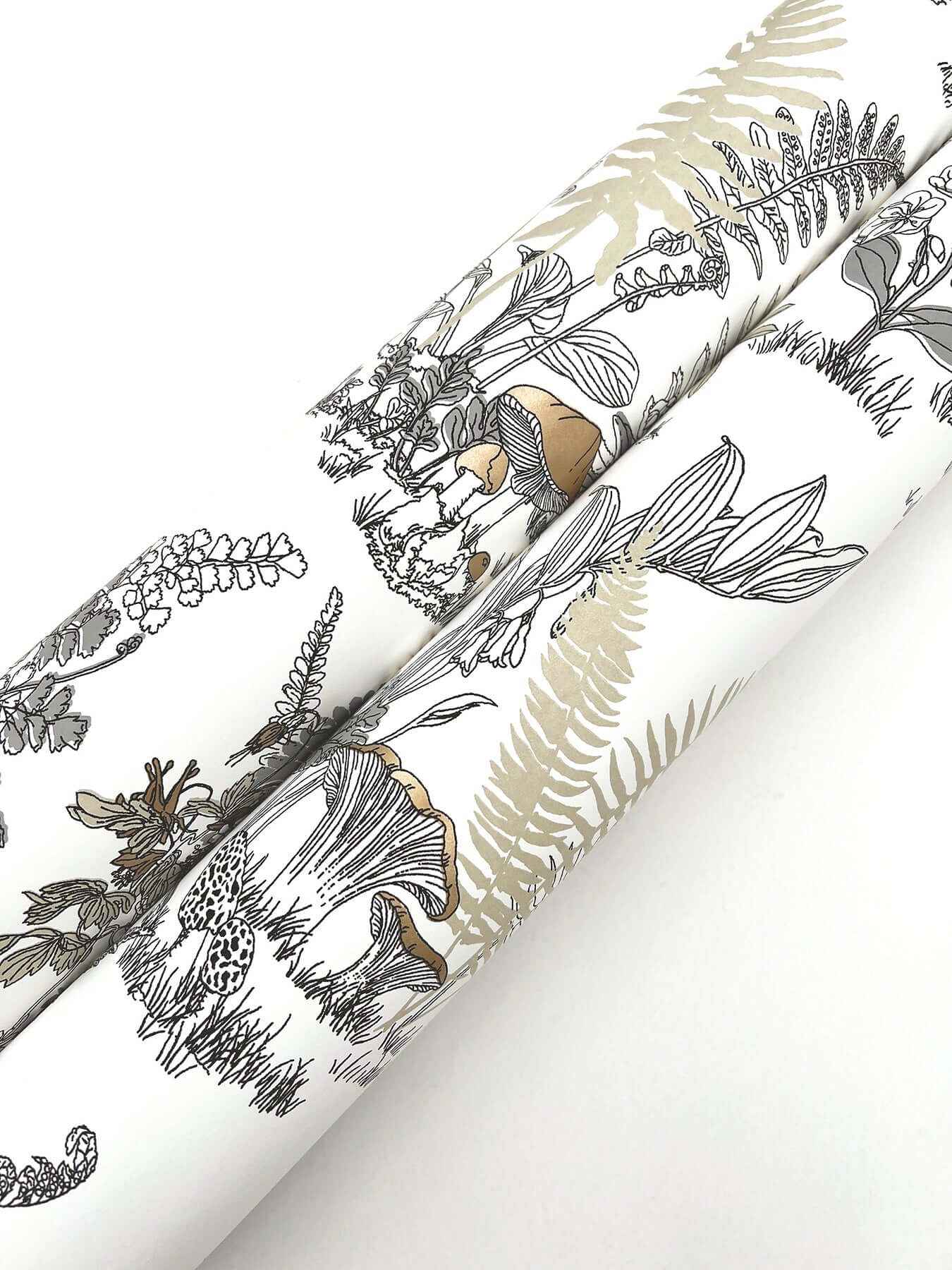 Mushroom Garden Toile Neutral & Gold Wallpaper - York Wallcoverings - RT7892 - York Wallcoverings Wallpaper