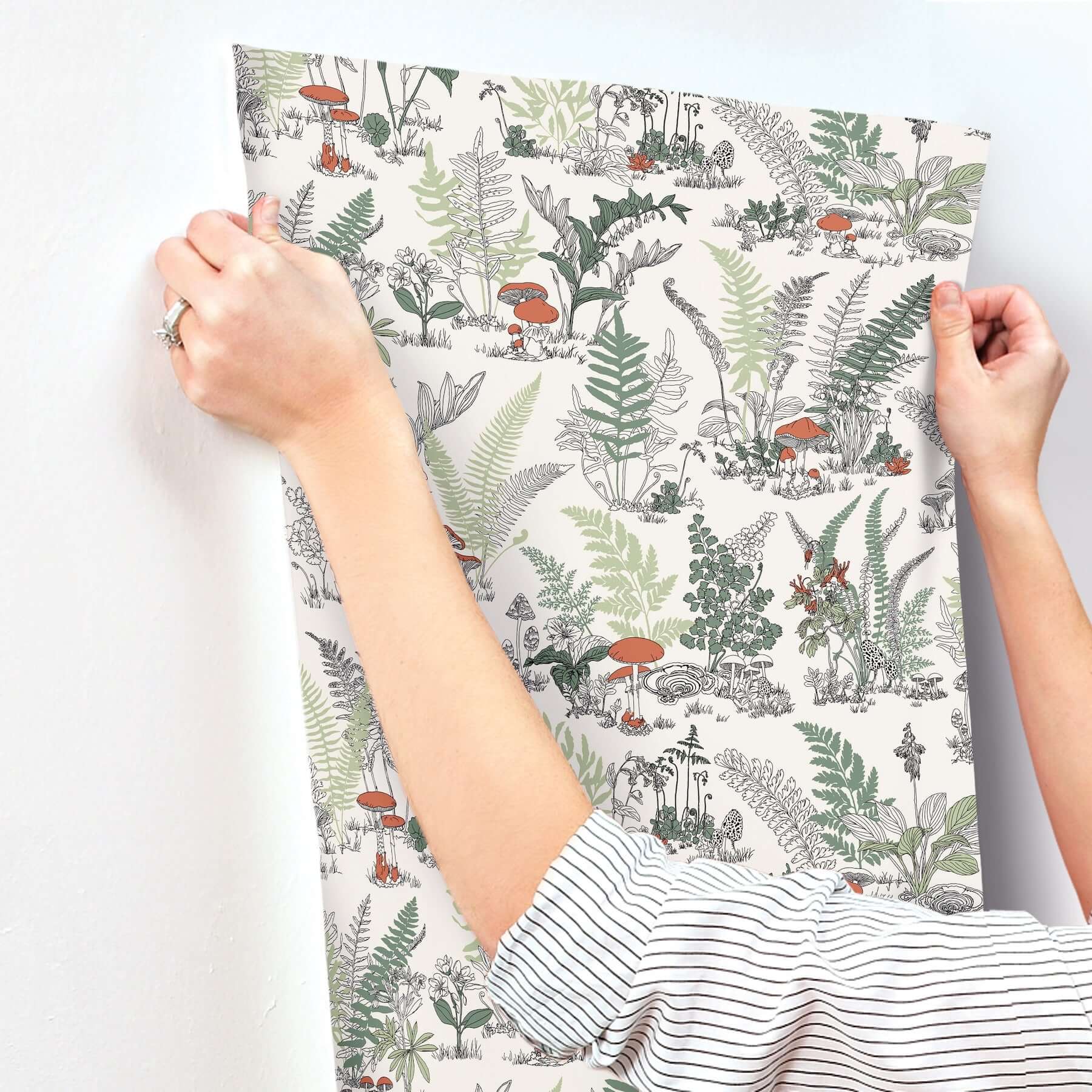 mushroom-garden-toile-wallpaper-redgreen-york-wallcoverings-rt7891 - York Wallcoverings Wallpaper