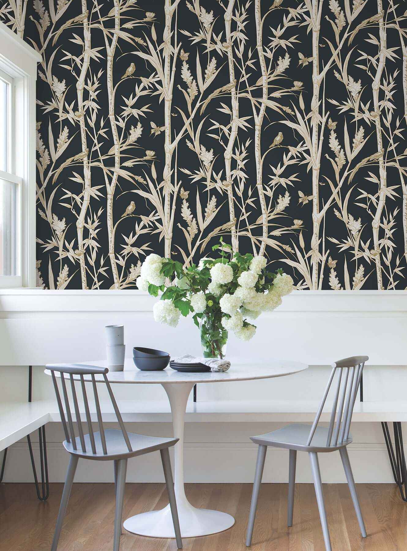 Bambou Toile Black Wallpaper - York Wallcoverings - RT7834 - York Wallcoverings Wallpaper