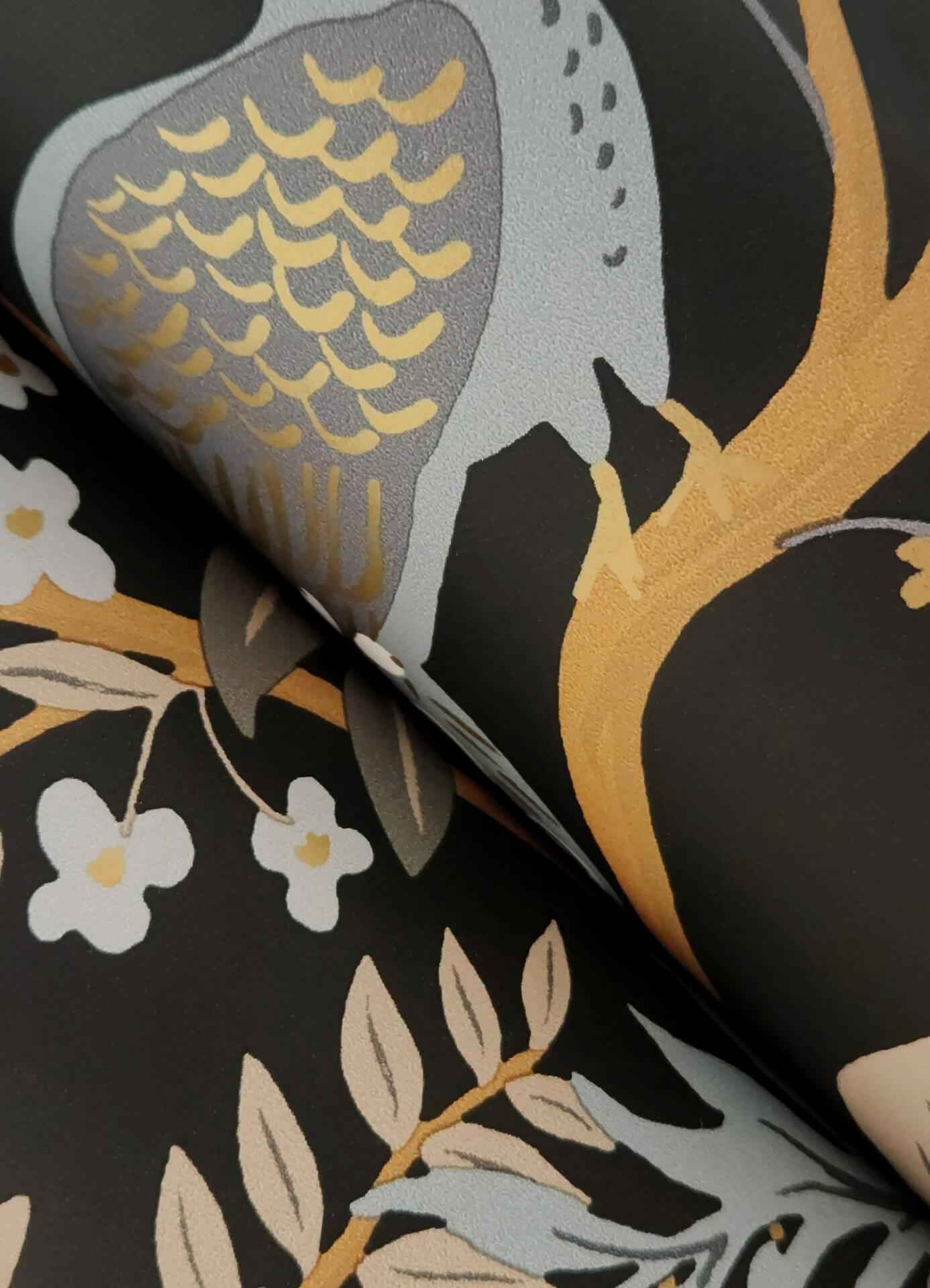 Peacock Garden Black Peel & Stick Wallpaper - York Wallcoverings - PSW1537RL - York Wallcoverings Wallpaper