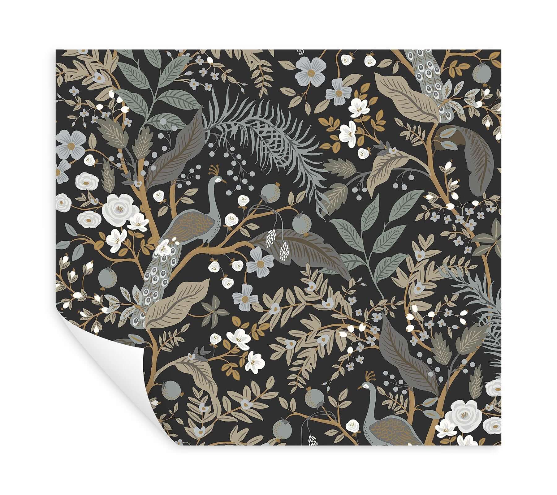 peacock-garden-peel-stick-wallpaper-black-york-wallcoverings-psw1537rl - York Wallcoverings Wallpaper