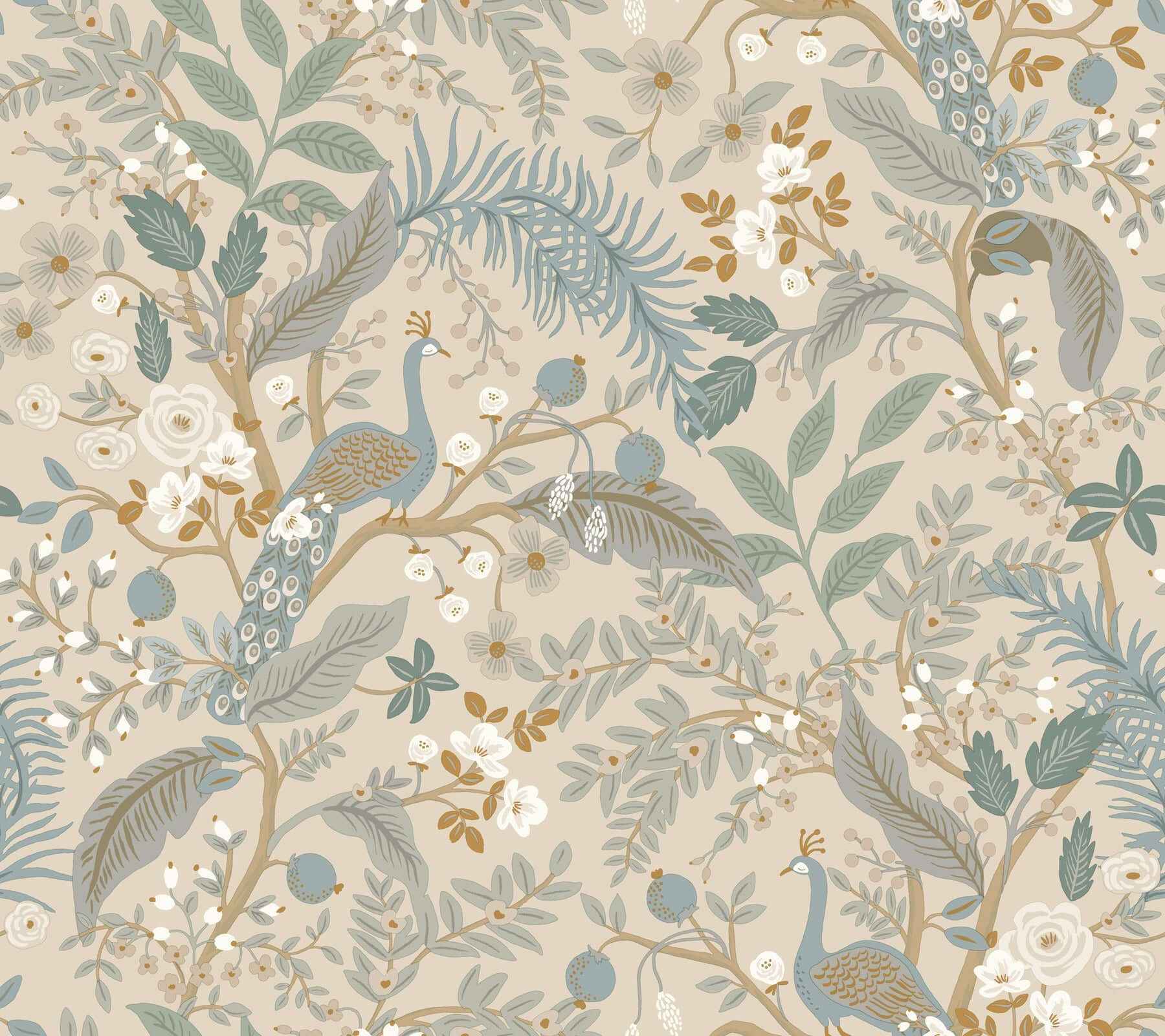 Peacock Garden Linen Peel & Stick Wallpaper - York Wallcoverings - PSW1538RL - York Wallcoverings Wallpaper