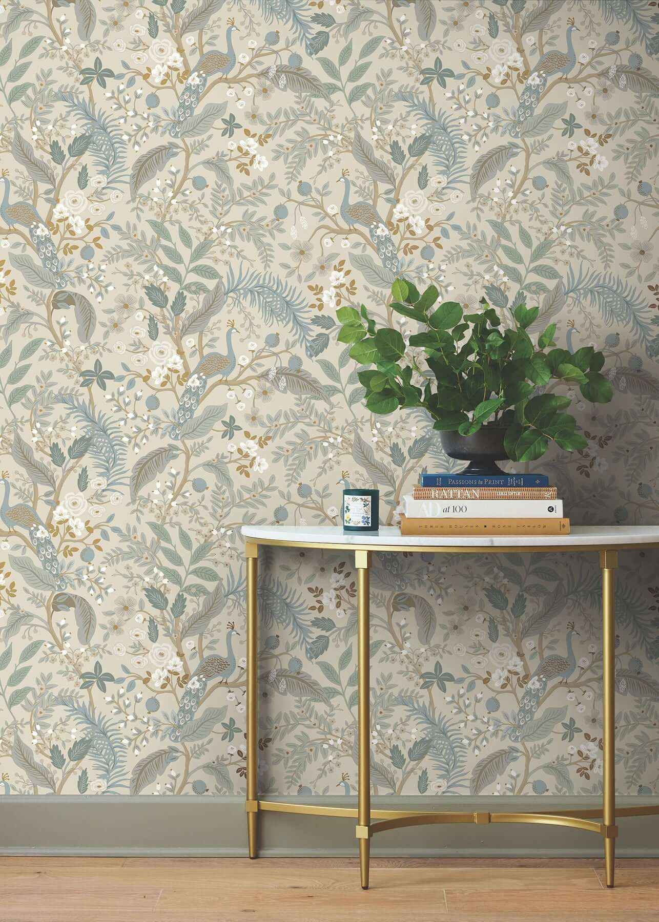Peacock Garden Linen Peel & Stick Wallpaper - York Wallcoverings - PSW1538RL - York Wallcoverings Wallpaper