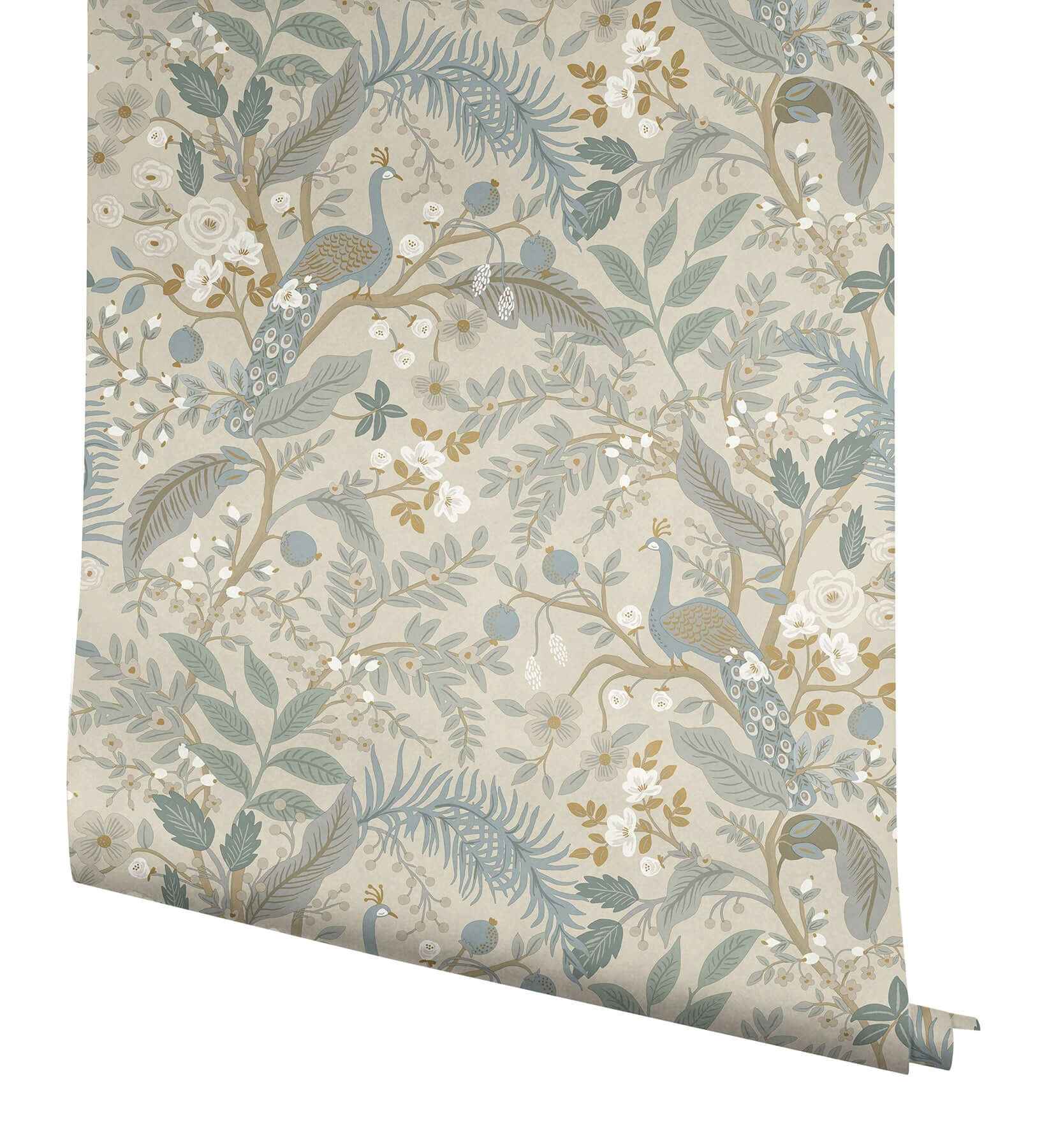 Peacock Garden Linen Peel & Stick Wallpaper - York Wallcoverings - PSW1538RL - York Wallcoverings Wallpaper