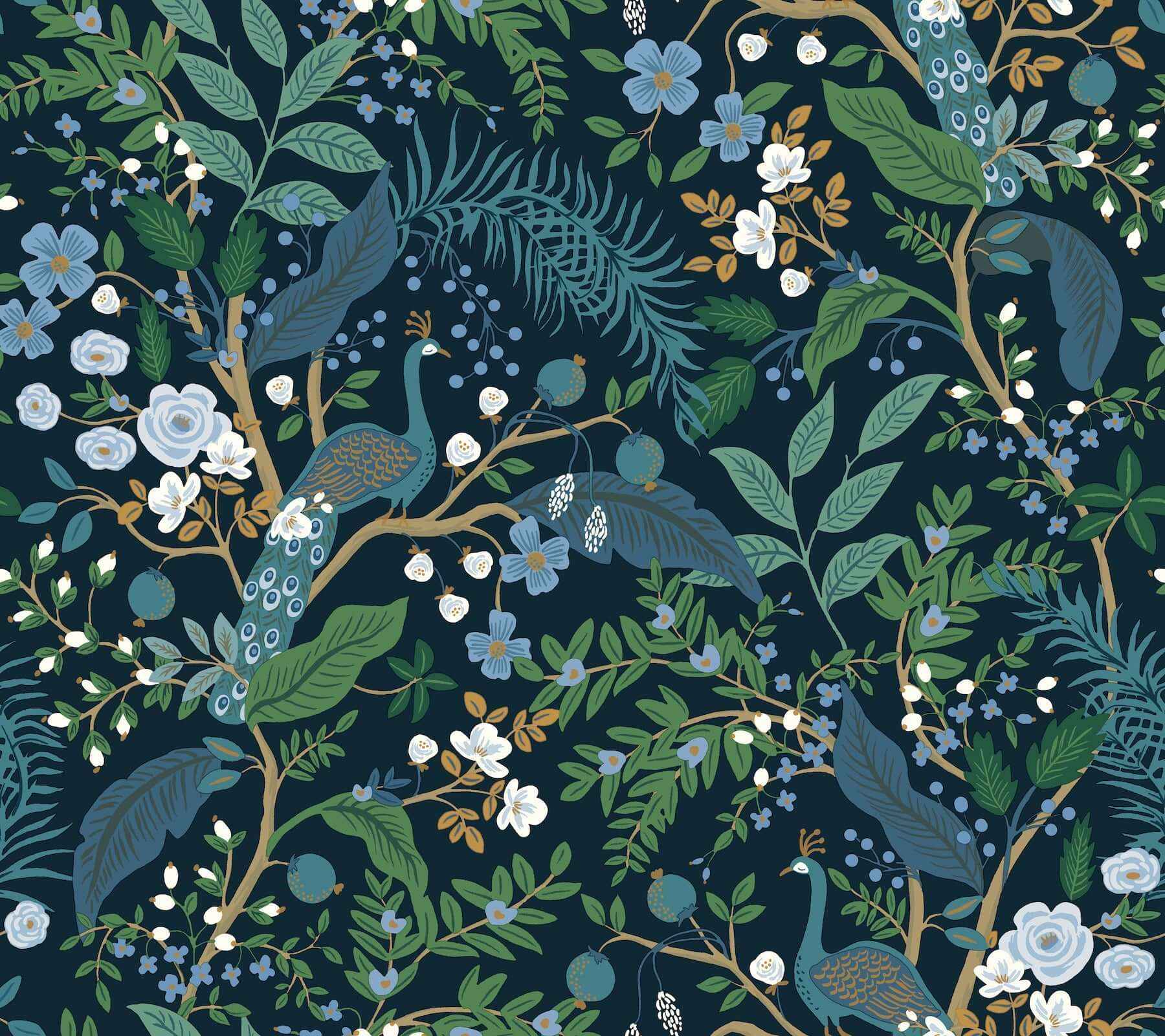 Peacock Garden Navy Peel & Stick Wallpaper - York Wallcoverings - PSW1536RL