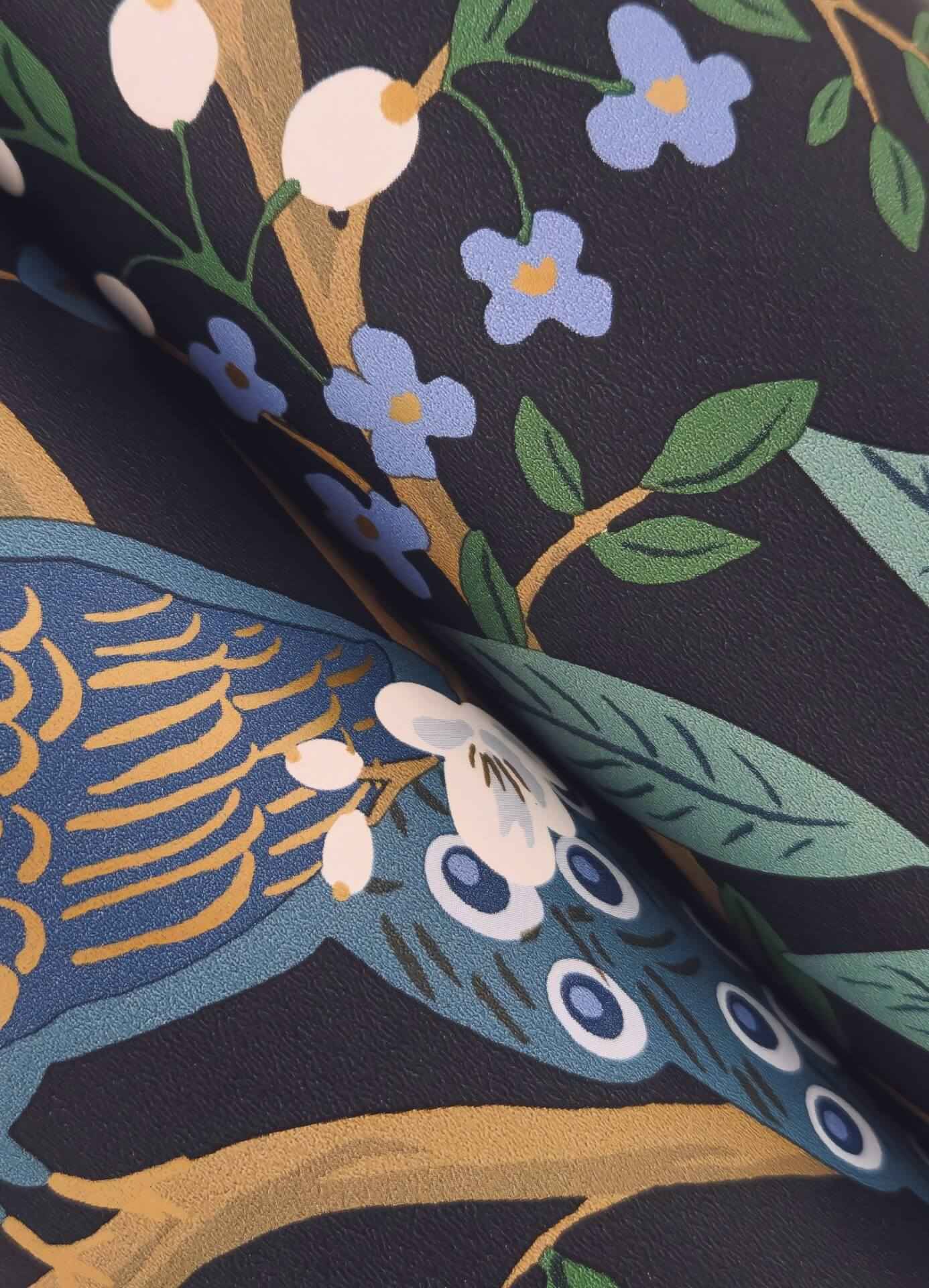 Peacock Garden Navy Peel & Stick Wallpaper - York Wallcoverings - PSW1536RL - York Wallcoverings Wallpaper