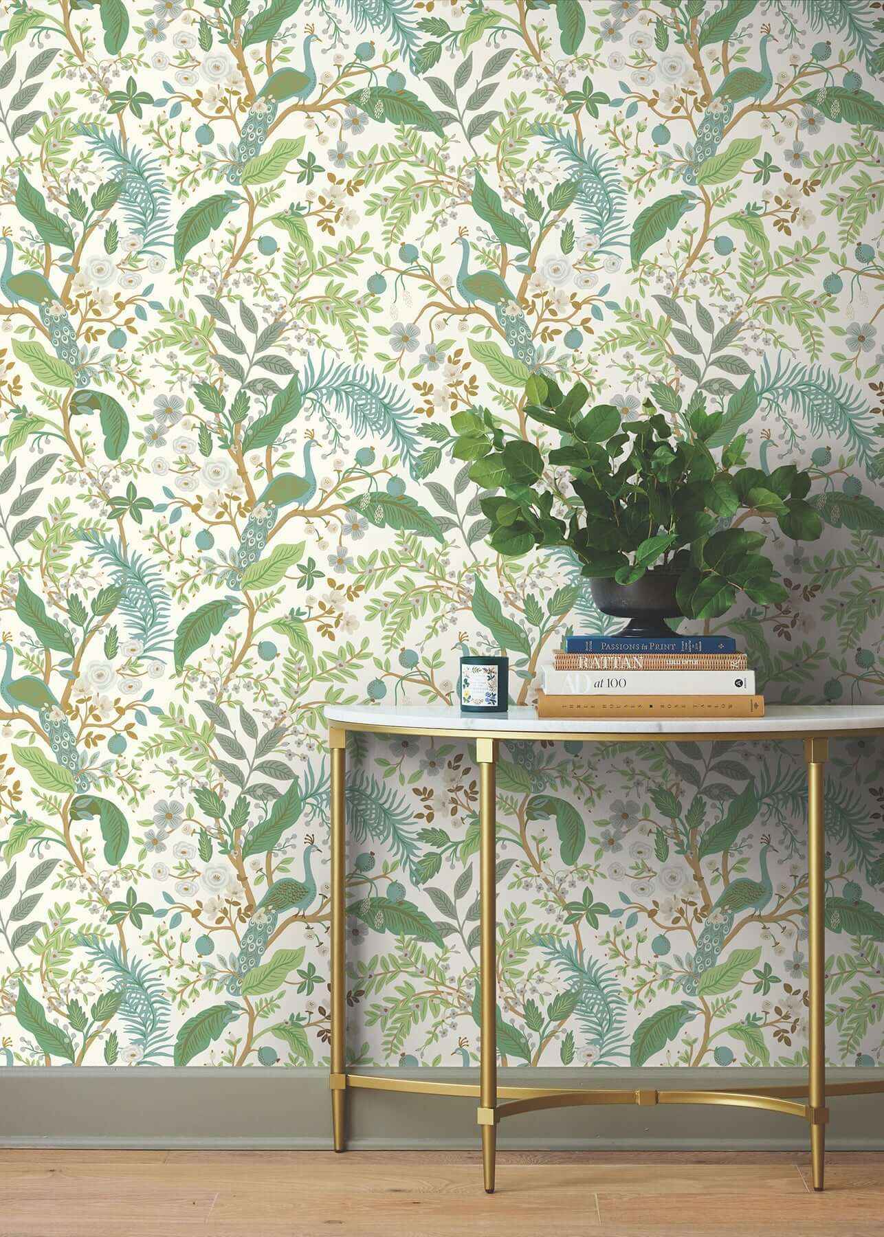 Peacock Garden White Peel & Stick Wallpaper - York Wallcoverings - PSW1539RL - York Wallcoverings Wallpaper