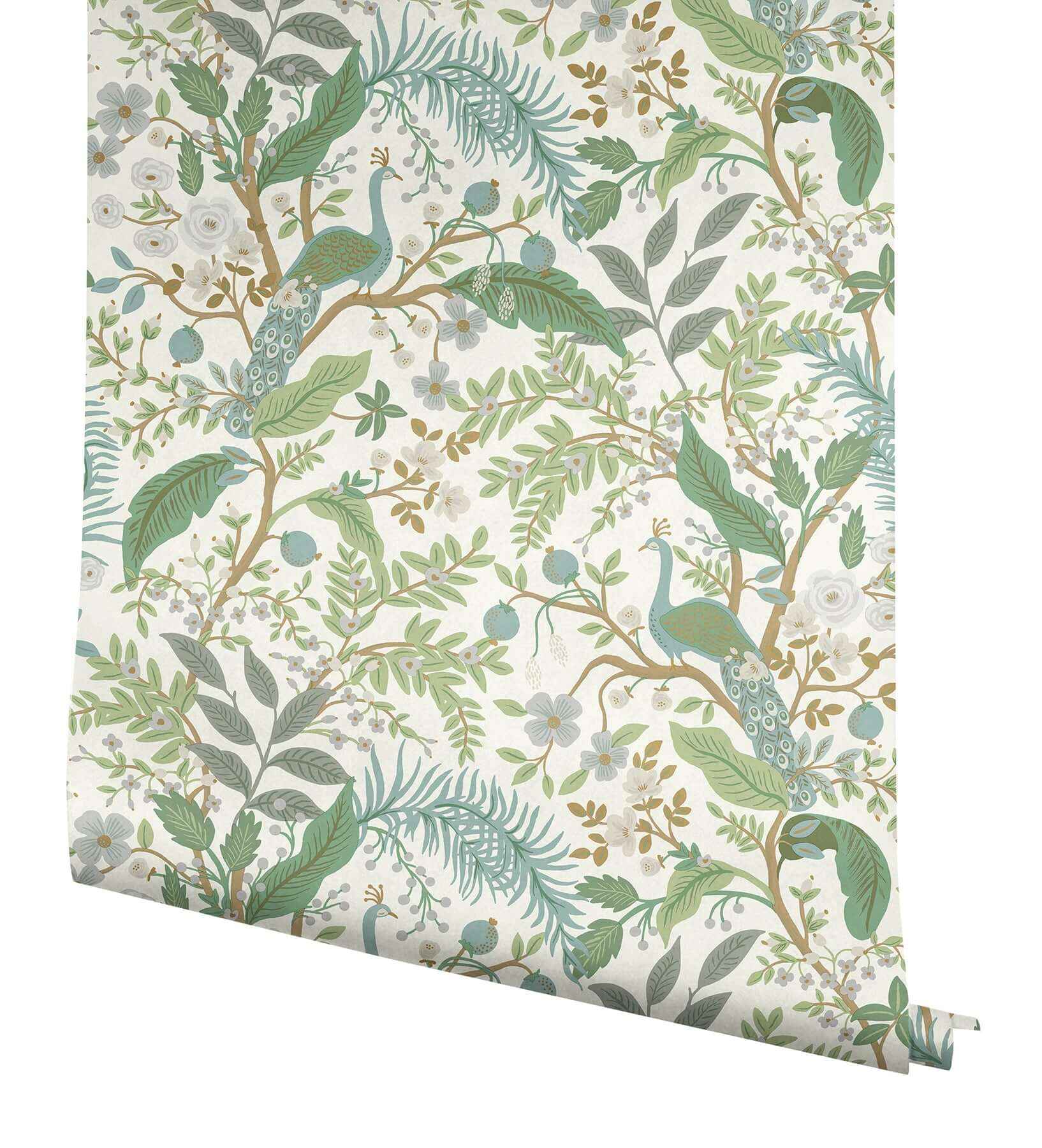 Peacock Garden White Peel & Stick Wallpaper - York Wallcoverings - PSW1539RL - York Wallcoverings Wallpaper