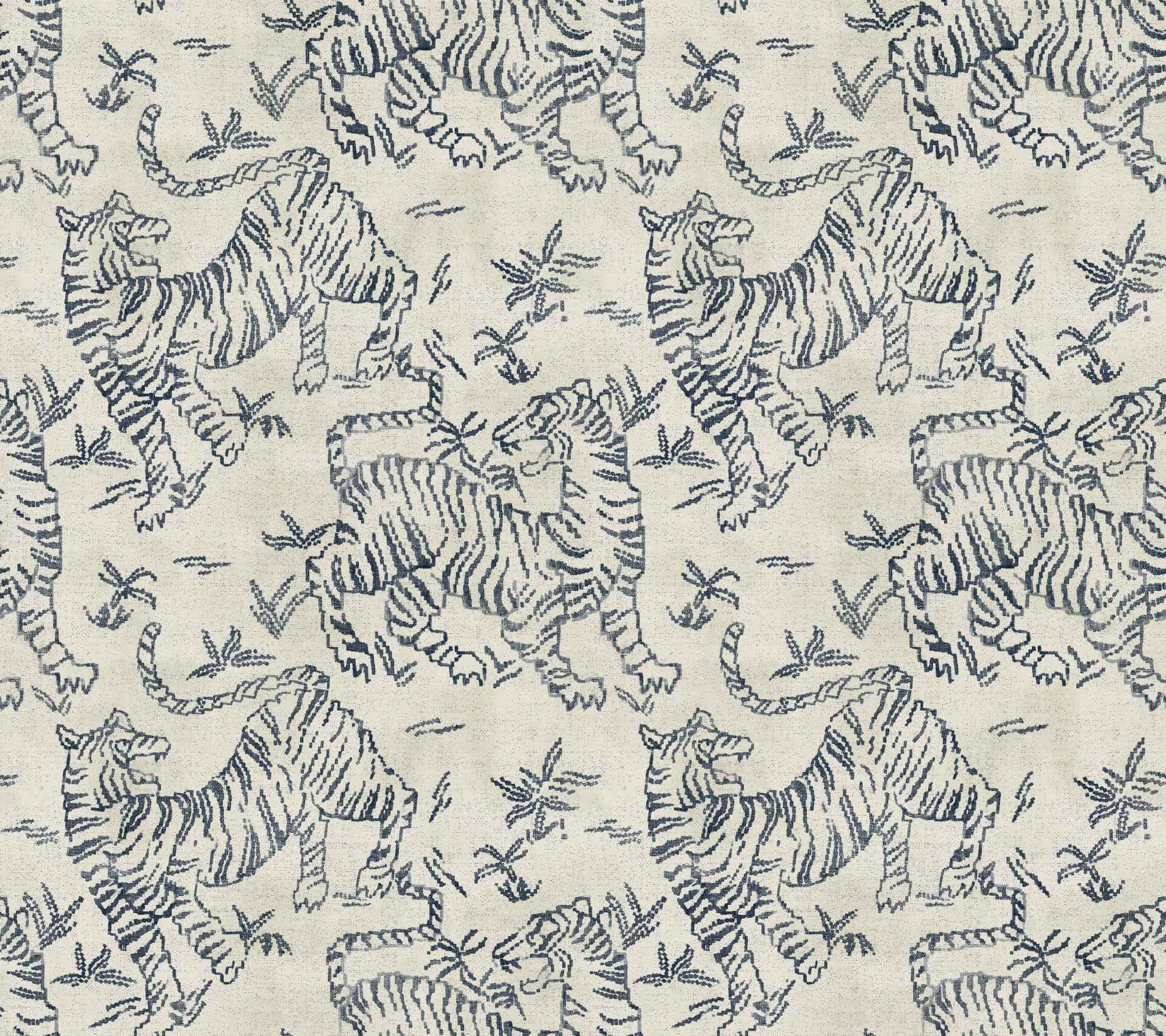 Orly Tigers Indigo Wallpaper - York Wallcoverings - LM5333