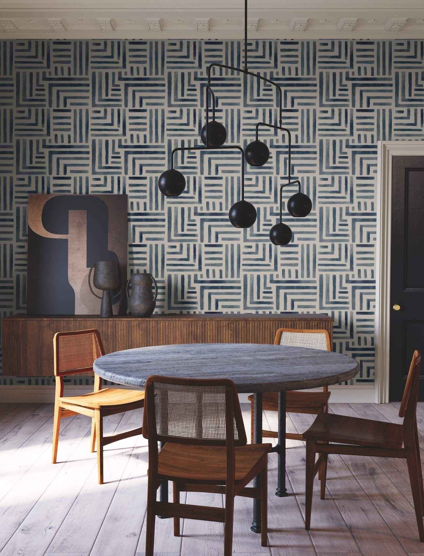 Painterly Labyrinth Navy Wallpaper - York Wallcoverings - LM5361 - York Wallcoverings Wallpaper