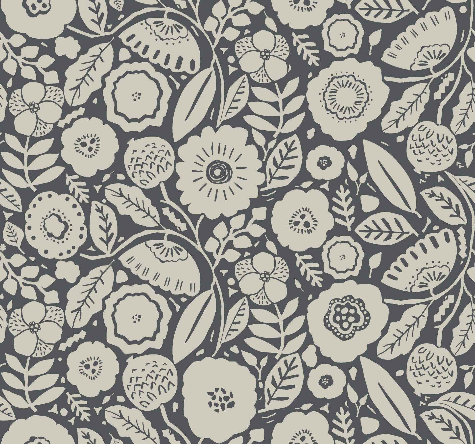 Camille Blossom Charcoal Wallpaper - York Wallcoverings - LM5395