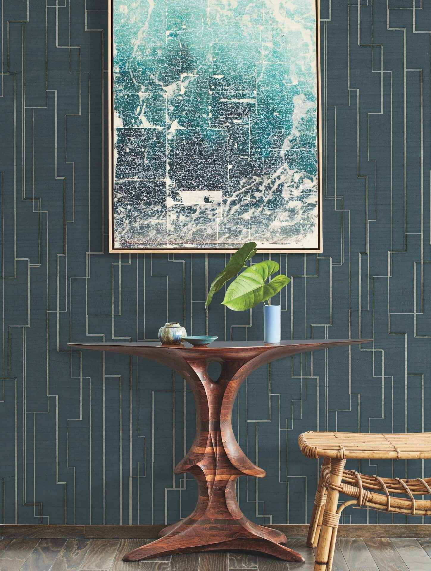 Inlay Line Peacock Wallpaper - York Wallcoverings - GV0258 - York Wallcoverings Wallpaper