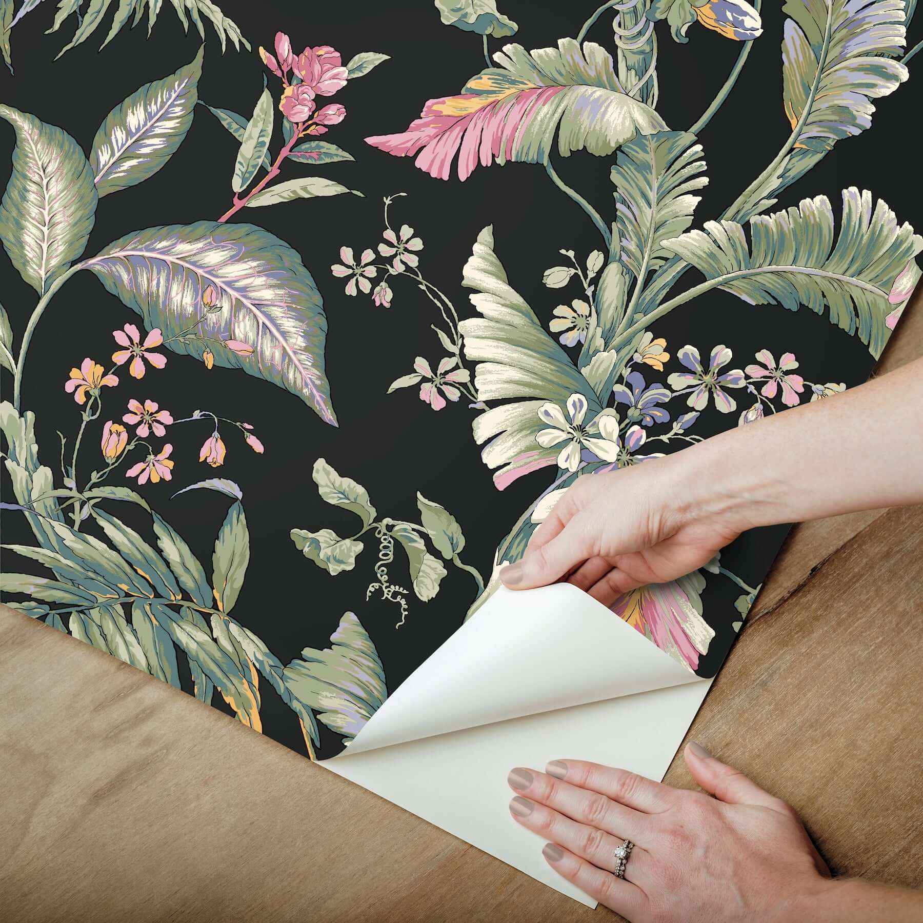 Fiji Garden Black Peel & Stick Wallpaper - York Wallcoverings - PSW1368RL - York Wallcoverings Wallpaper