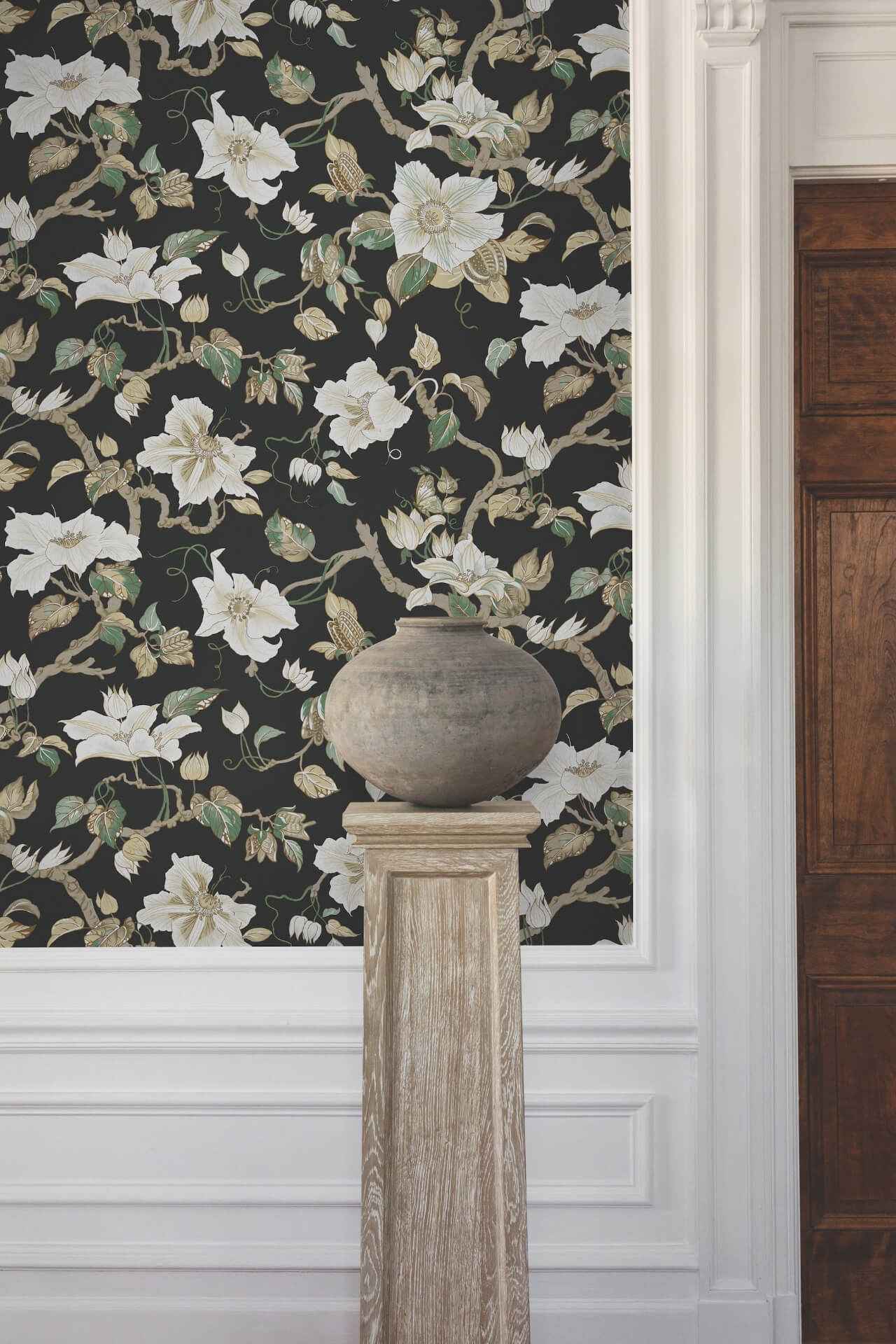 Marguerite Vine Black Wallpaper - York Wallcoverings - GT4514 - York Wallcoverings Wallpaper