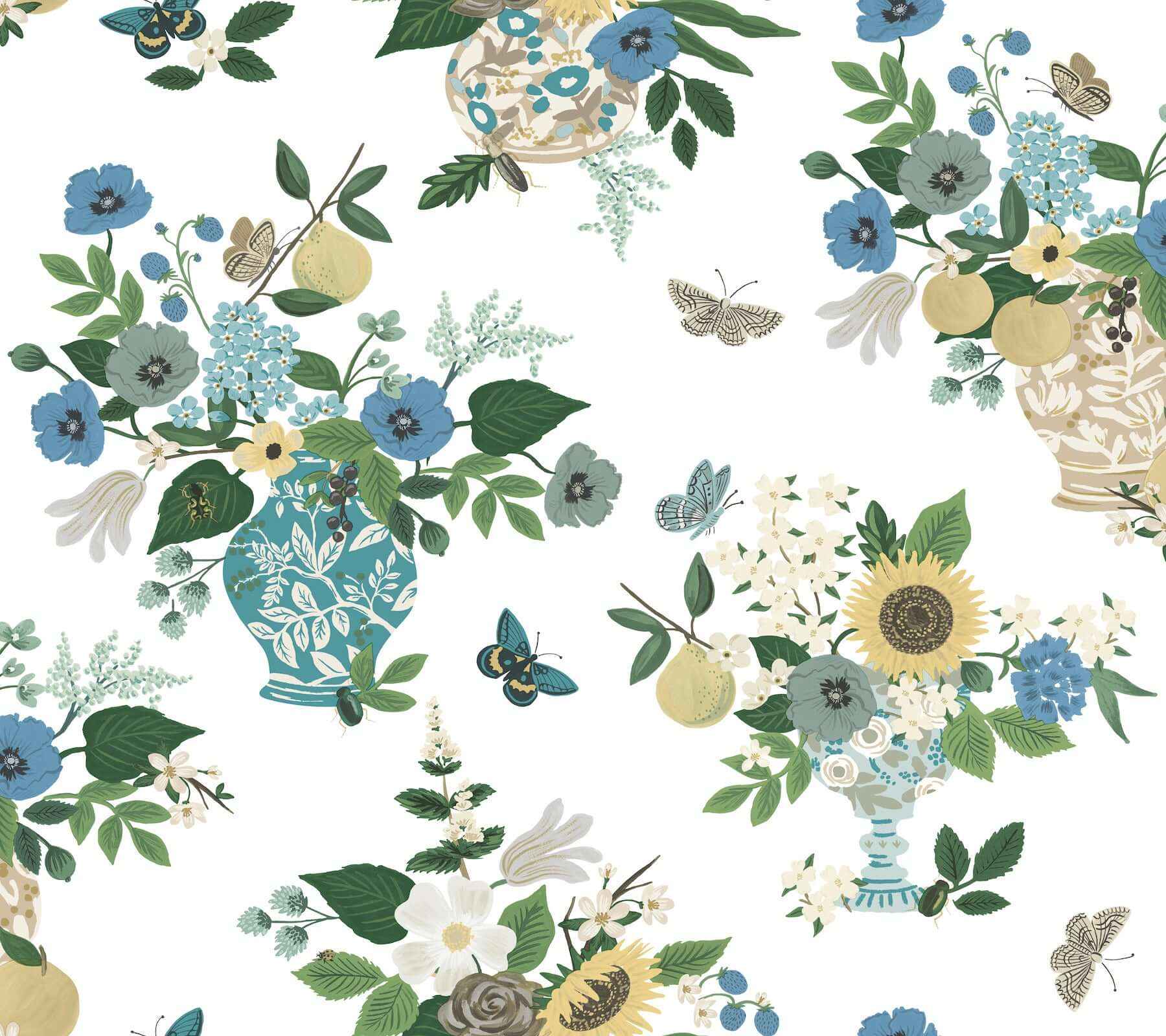 Flower Studies Blue Wallpaper - York Wallcoverings - RF7401 - York Wallcoverings Wallpaper