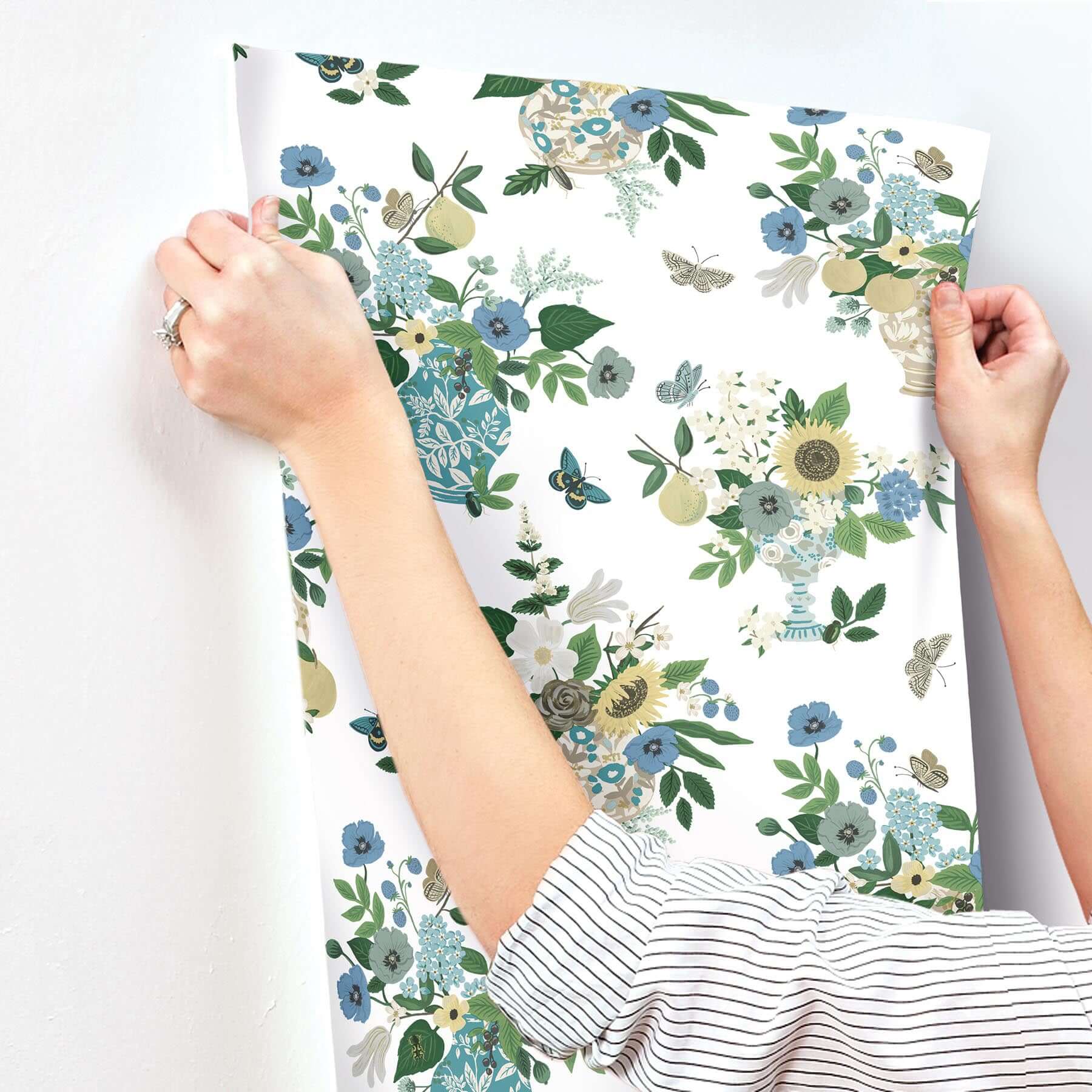 flower-studies-wallpaper-blue-multi-york-wallcoverings-rf7401 - York Wallcoverings Wallpaper