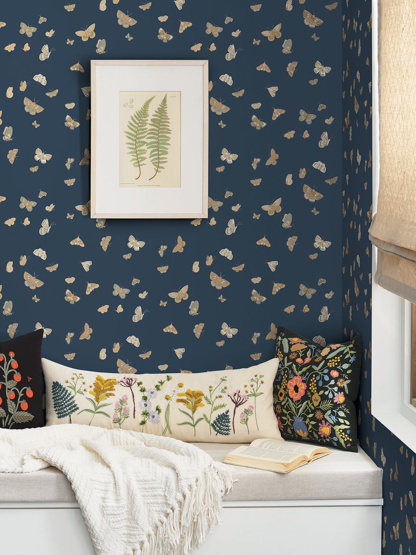 butterfly-house-wallpaper-navy-york-wallcoverings-rf7415 - York Wallcoverings Wallpaper
