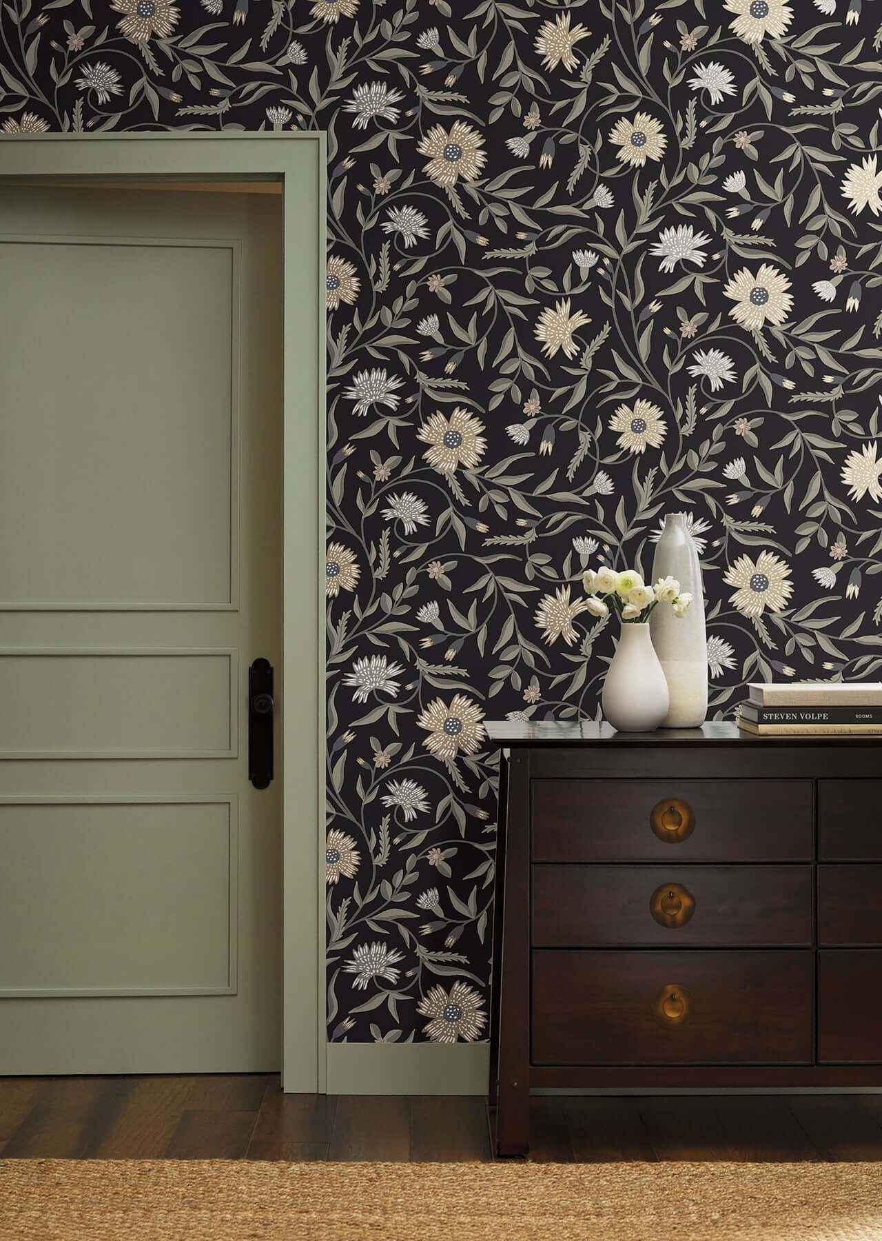Aster Black Wallpaper - York Wallcoverings - RF7434 - York Wallcoverings Wallpaper