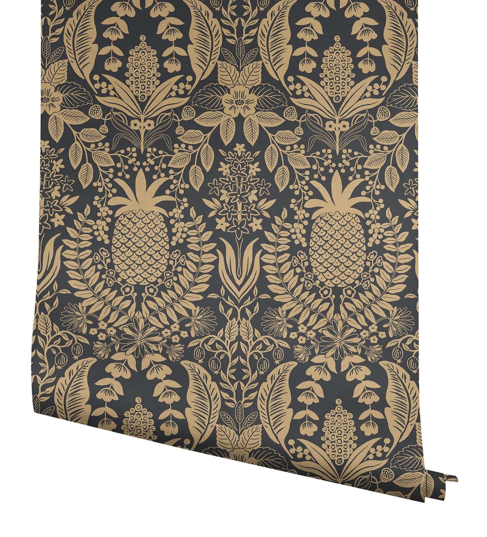 pineapple-damask-wallpaper-black-gold-york-wallcoverings-rf7483 - York Wallcoverings Wallpaper