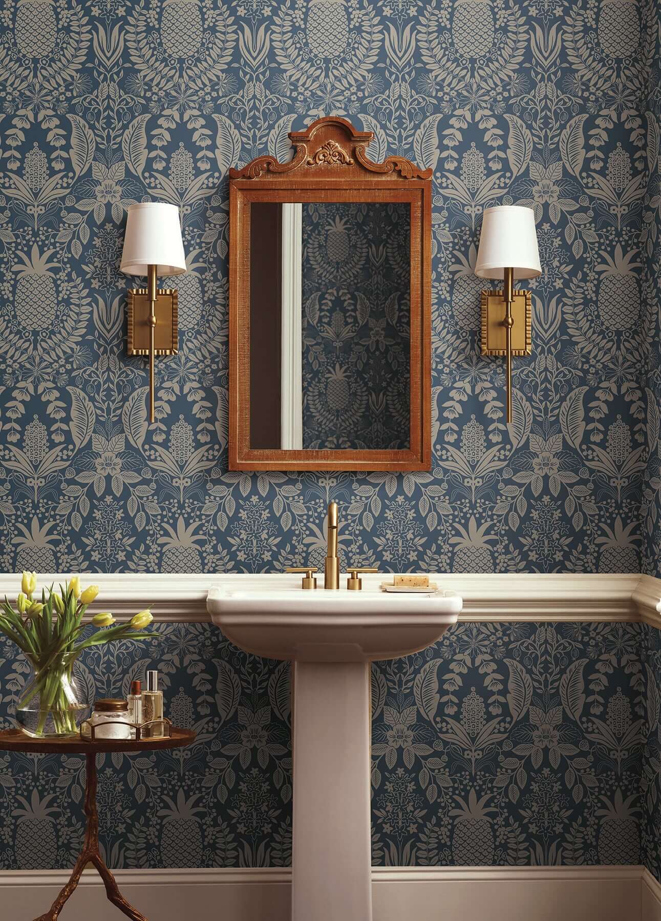 pineapple-damask-navy-wallpaper-york-wallcoverings-rf7486 - York Wallpaper Wallpaper