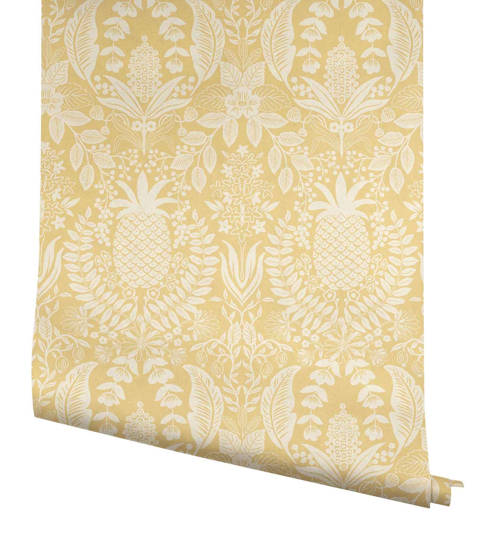 Pineapple Damask Yellow Wallpaper - York Wallcoverings - RF7481 - York Wallcoverings Wallpaper