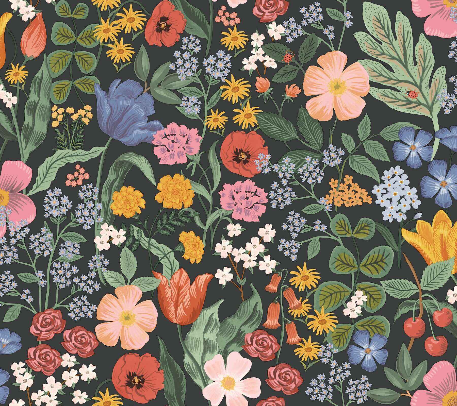 Blossom Black Wallpaper - York Wallcoverings - RF7491 - York Wallcoverings Wallpaper