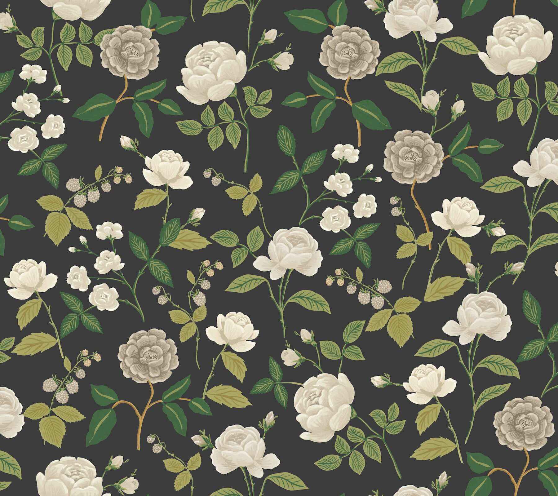 Roses Black Wallpaper - York Wallcoverings - RF7542