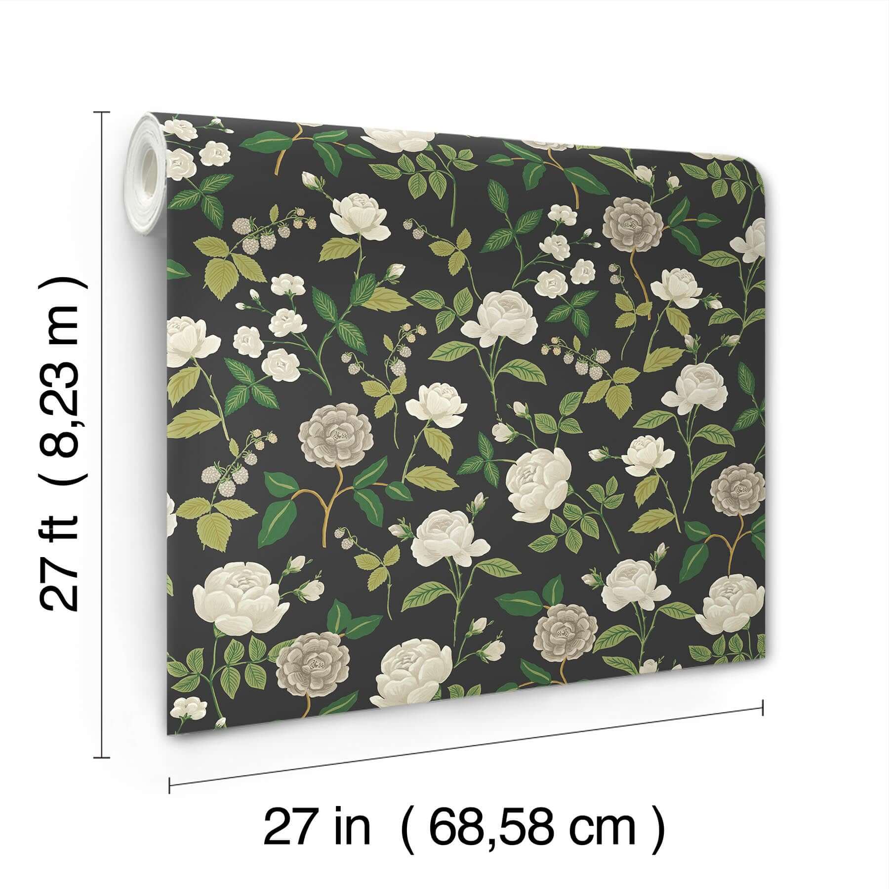 roses-wallpaper-black-york-wallcoverings-rf7542 - York Wallcoverings Wallpaper