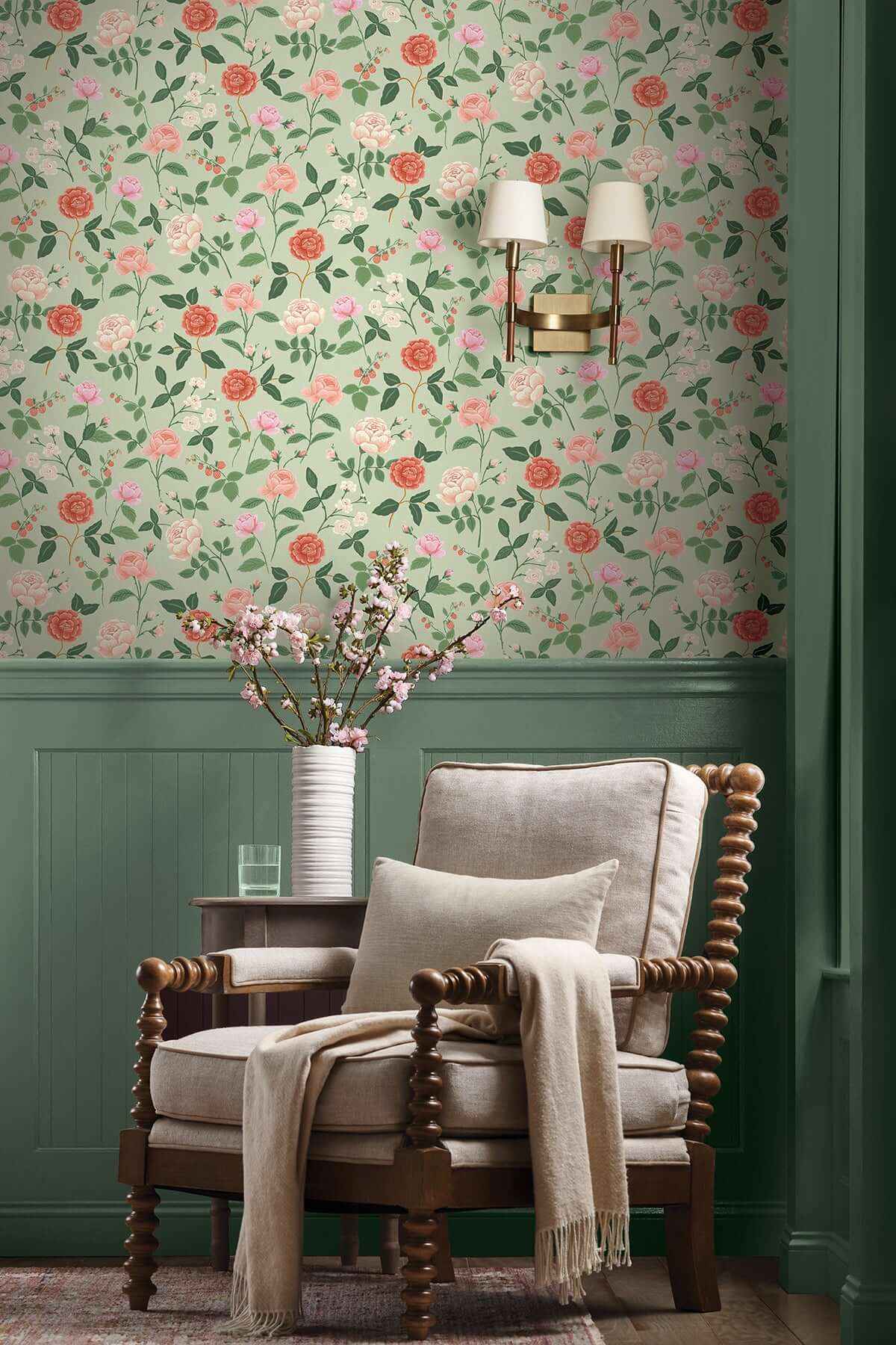 Roses Mint Wallpaper - York Wallcoverings - RF7545 - York Wallcoverings Wallpaper