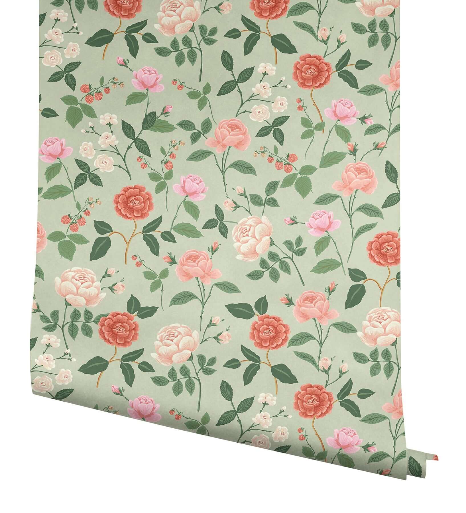 roses-wallpaper-mint-york-wallcoverings-rf7545 - York Wallcoverings Wallpaper