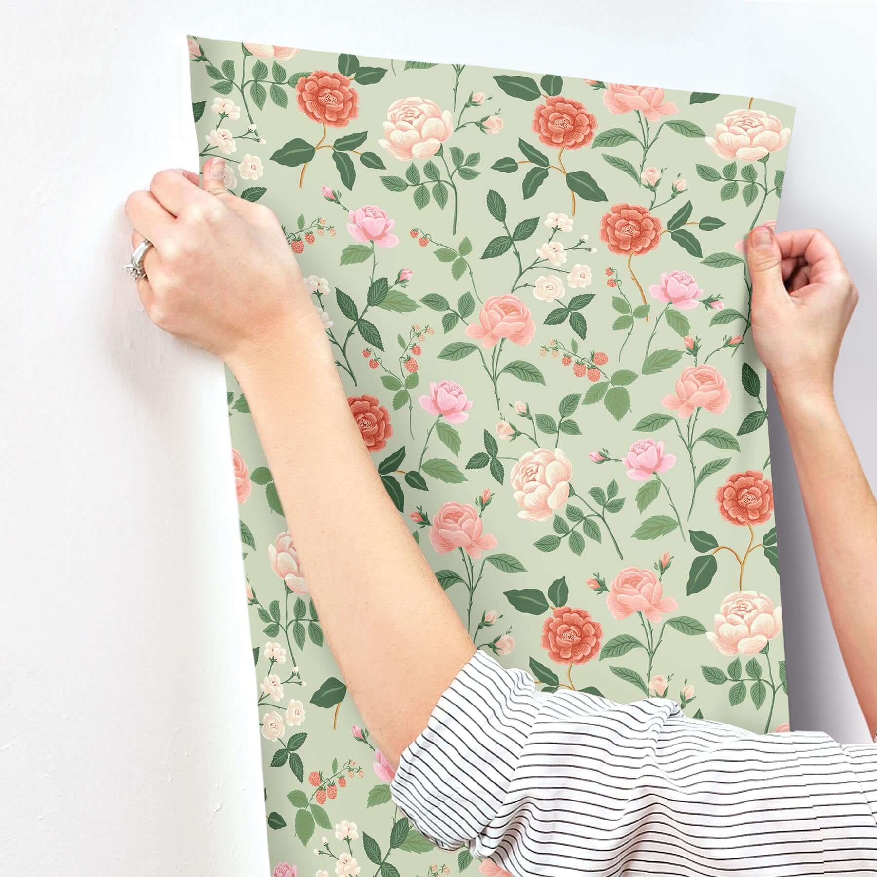 roses-wallpaper-mint-york-wallcoverings-rf7545 - York Wallcoverings Wallpaper