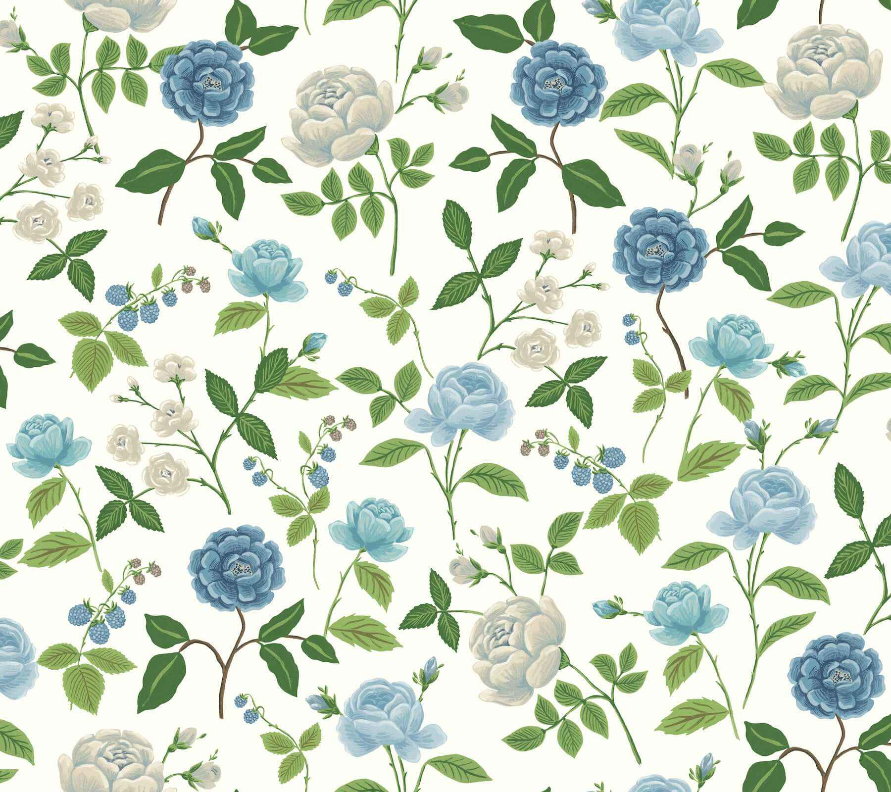 Roses Blue Wallpaper - York Wallcoverings - RF7543 - York Wallcoverings Wallpaper