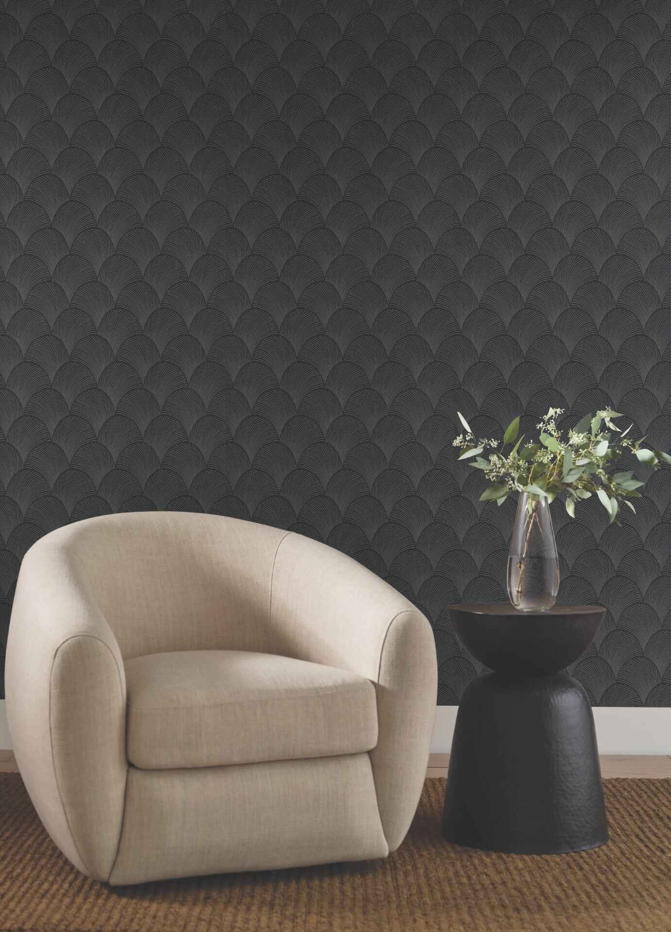 Metallic Black Scallop Wallpaper - York Wallcoverings - NT6105 - York Wallcoverings Wallpaper