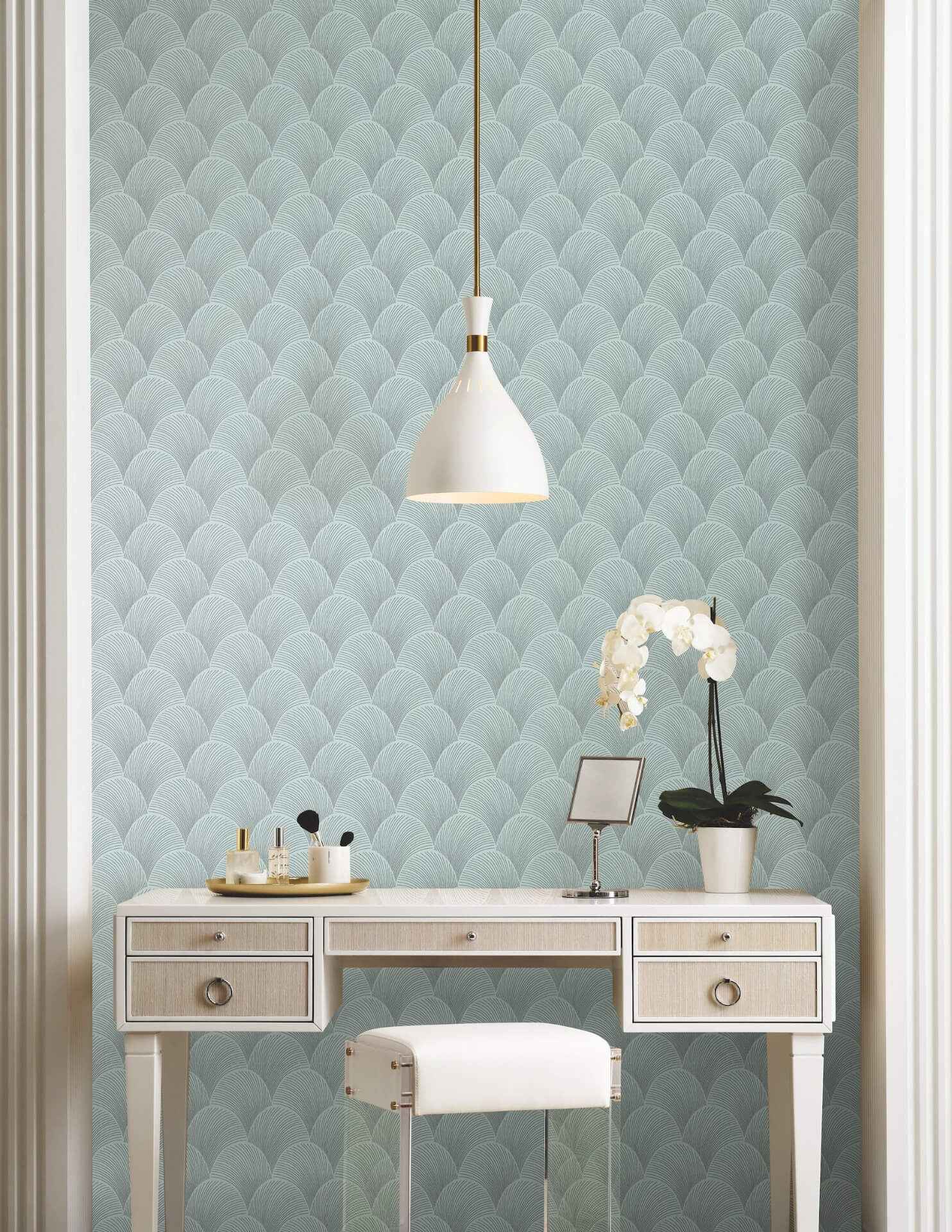 Metallic Blue Pearl Scallop Wallpaper - York Wallcoverings - NT6108 - York Wallcoverings Wallpaper