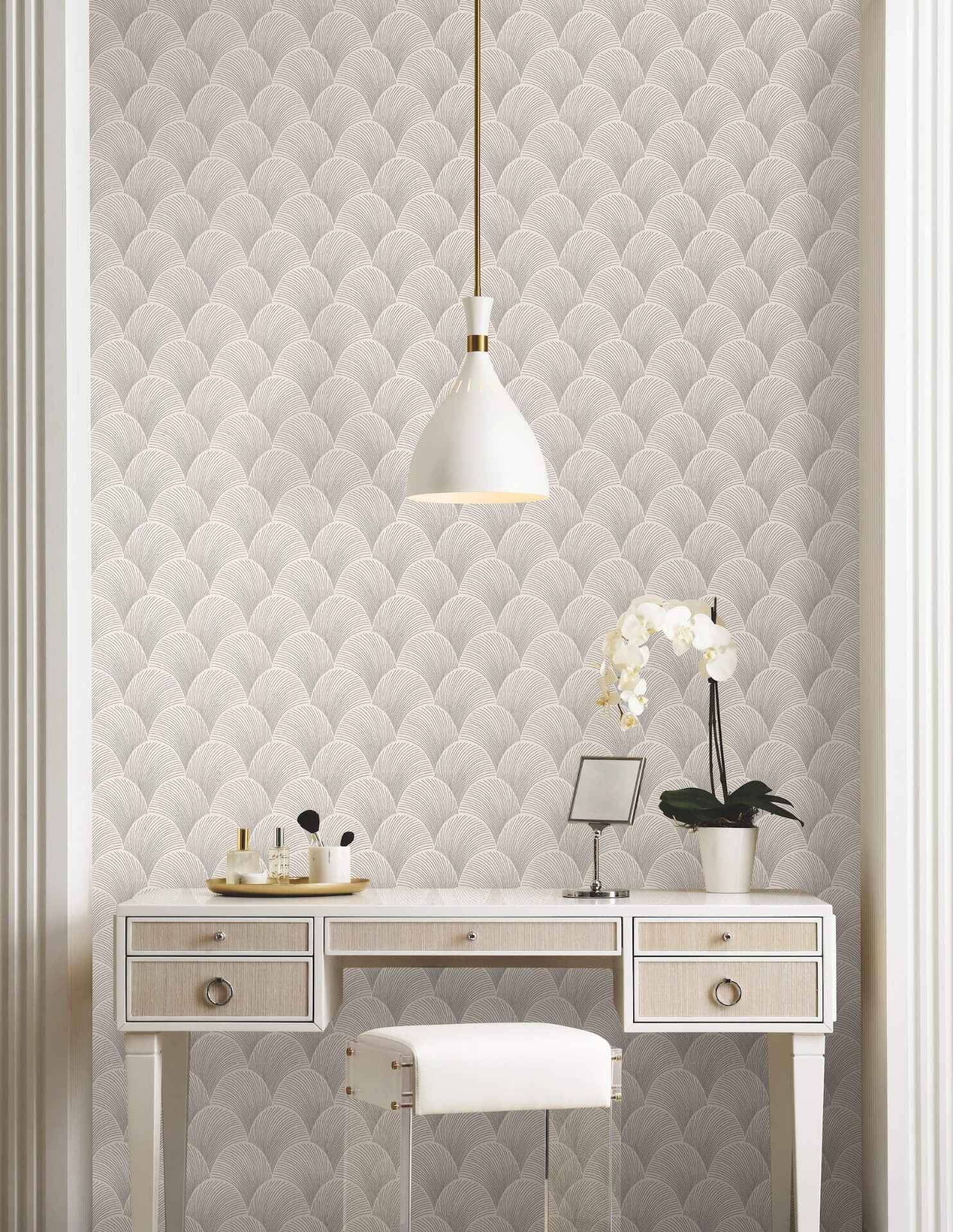 Metallic Cream Scallop Wallpaper - York Wallcoverings - NT6104 - York Wallcoverings Wallpaper