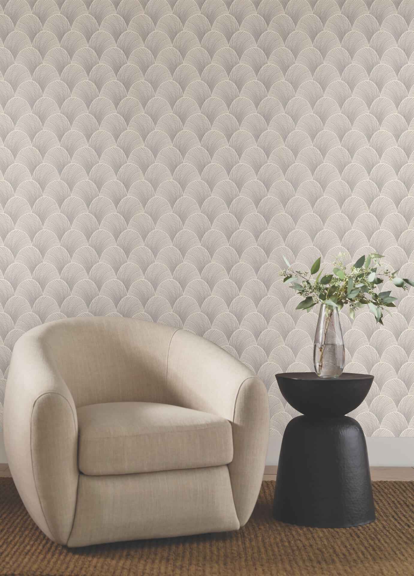 Metallic Cream Scallop Wallpaper - York Wallcoverings - NT6104 - York Wallcoverings Wallpaper