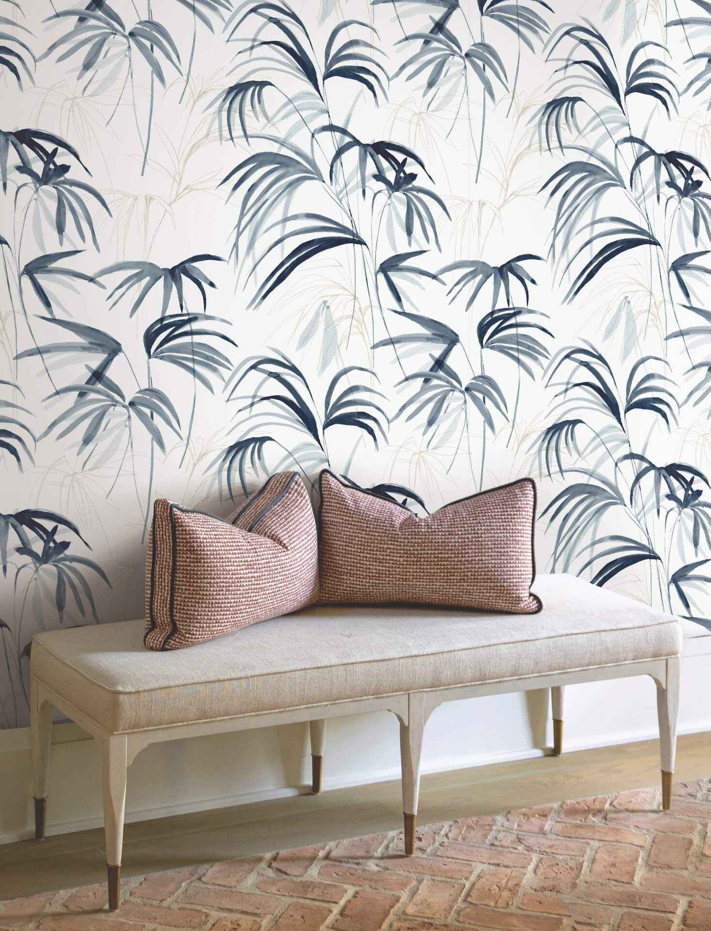 Inky Blue Palms Wallpaper - York Wallcoverings - NT6122 - York Wallcoverings Wallpaper