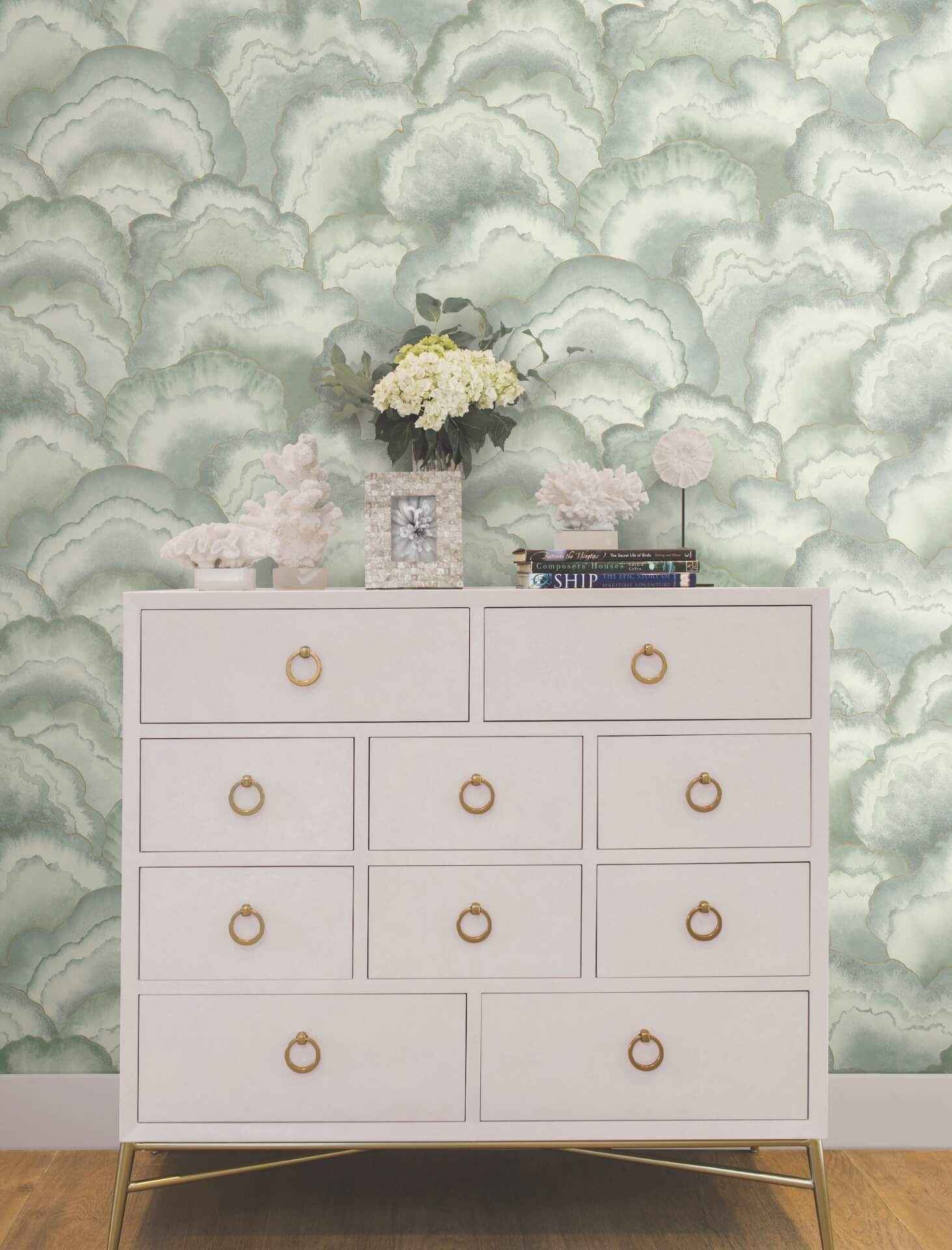 Abalone Seaglass Fans Wallpaper - York Wallcoverings - NT6181 - York Wallcoverings Wallpaper