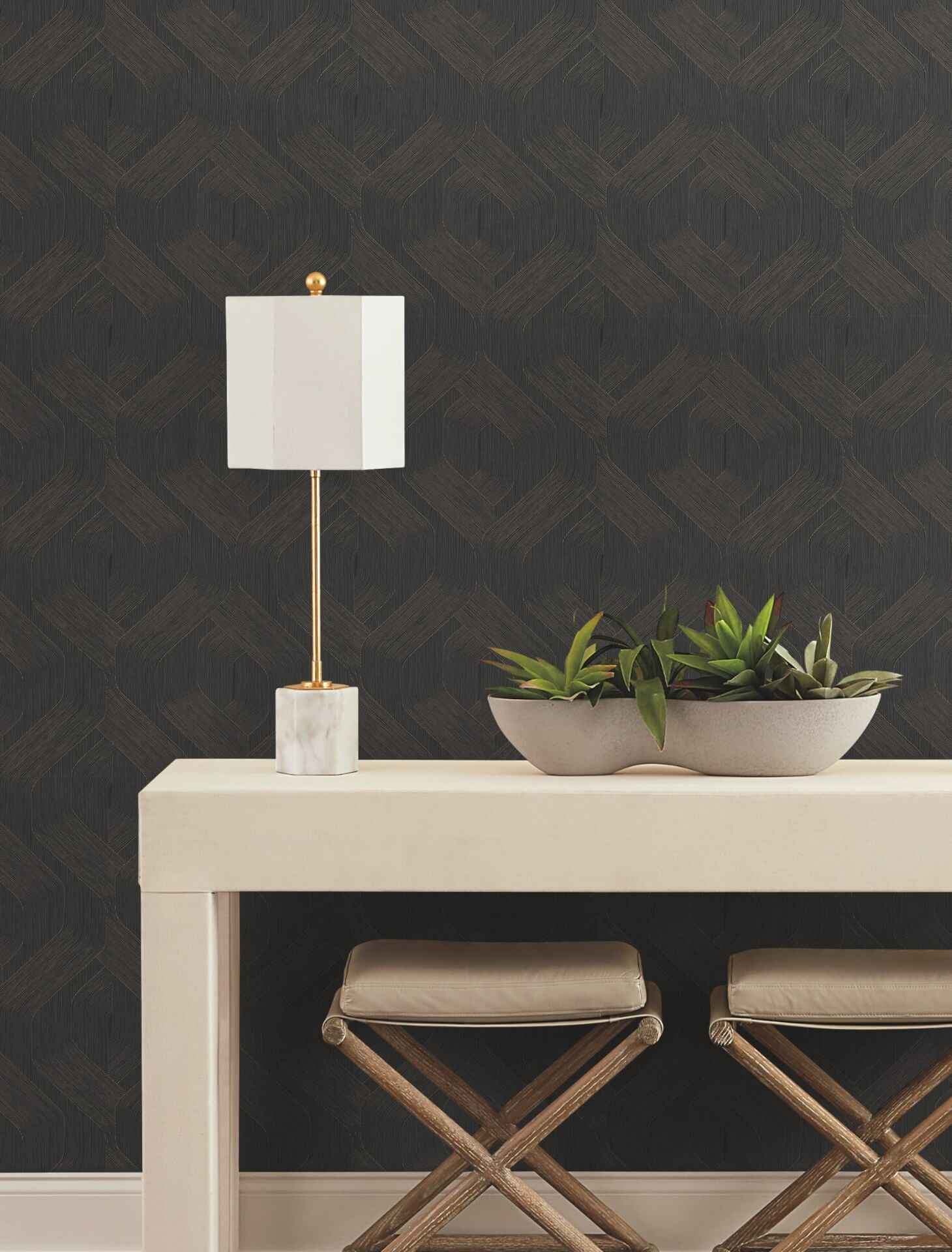 Fine Line Black Geometric Wallpaper - York Wallcoverings - NT6192 - York Wallcoverings Wallpaper