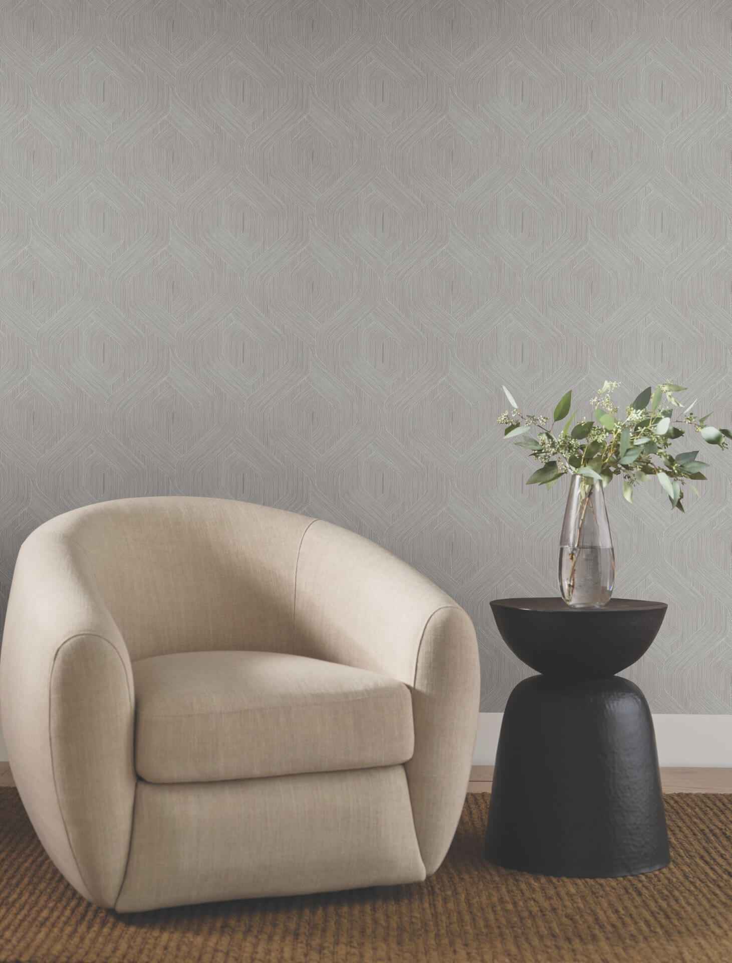 Fine Line Grey Geometric Wallpaper - York Wallcoverings - NT6191 - York Wallcoverings Wallpaper