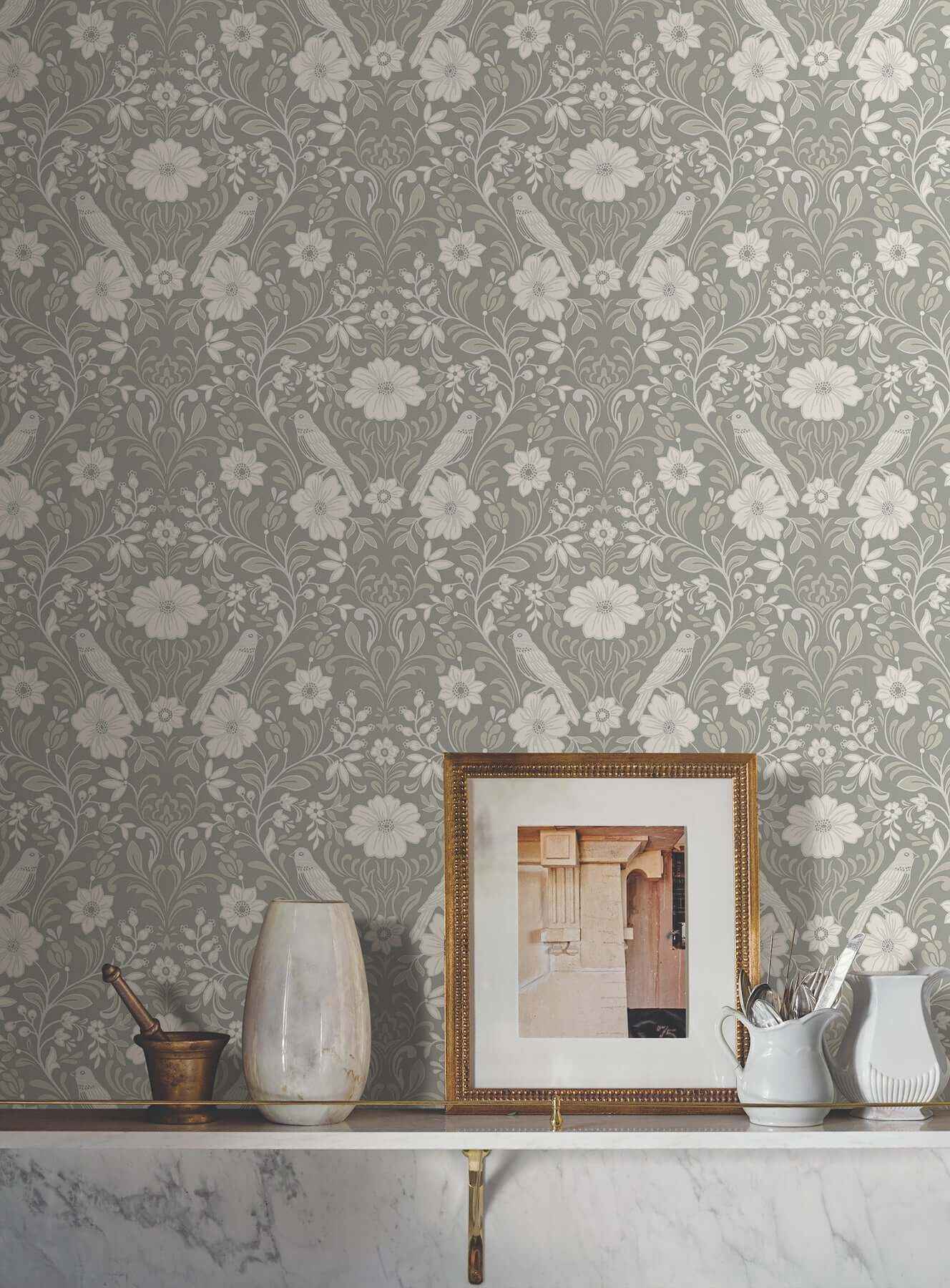 Colette Grey Wallpaper - York Wallcoverings - MF4746 - York Wallcoverings Wallpaper