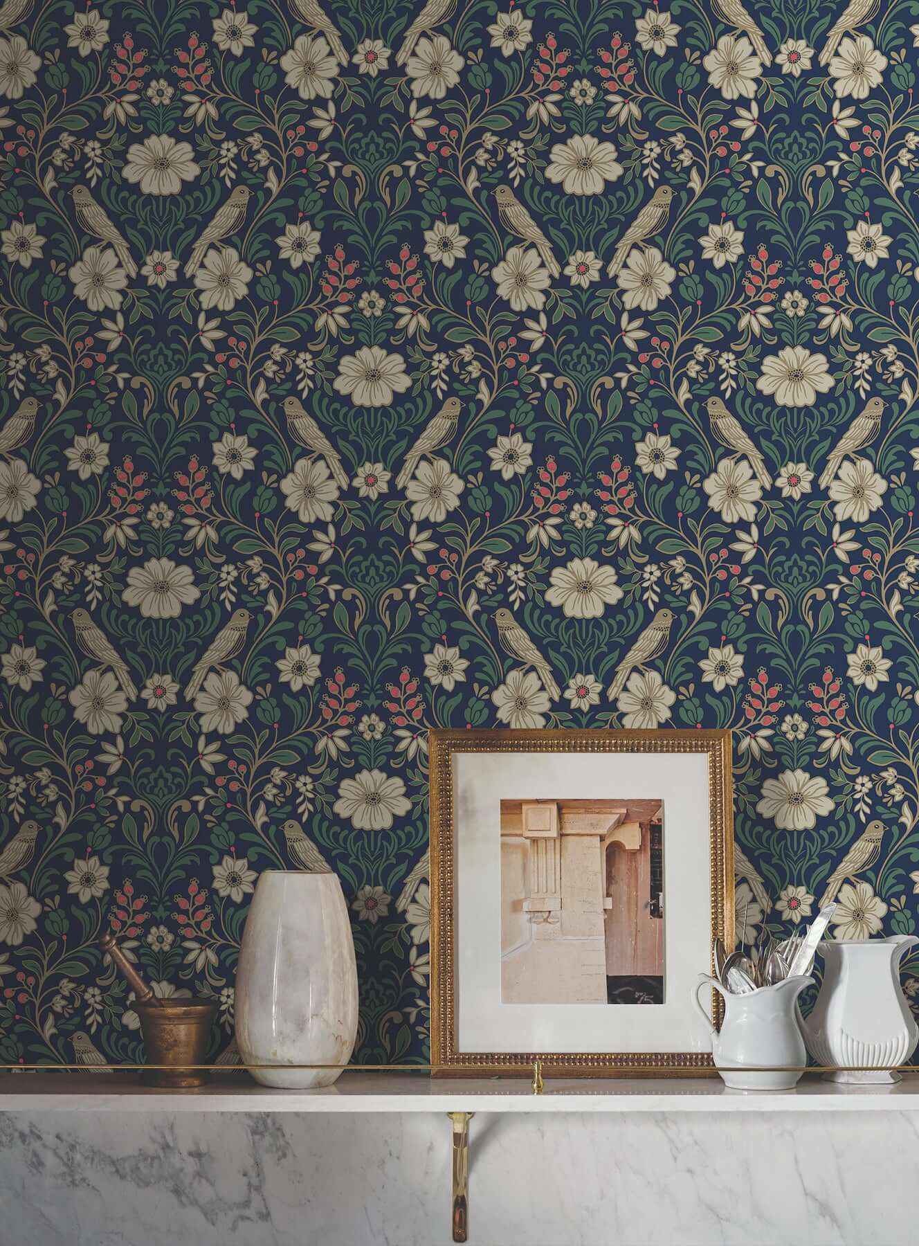 Colette Navy Wallpaper - York Wallcoverings - MF4745 - York Wallcoverings Wallpaper