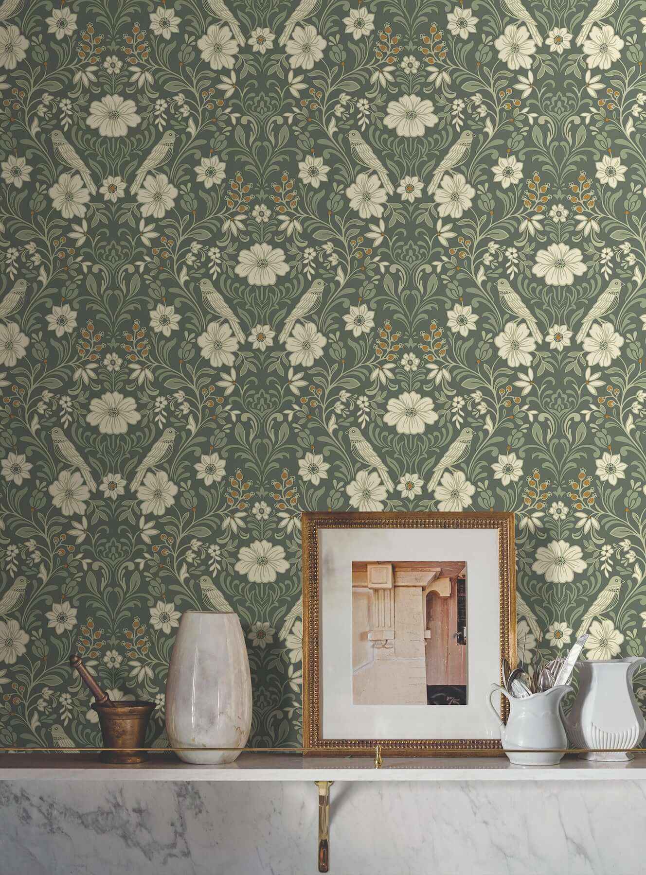 Colette Olive Wallpaper - York Wallcoverings - MF4741 - York Wallcoverings Wallpaper