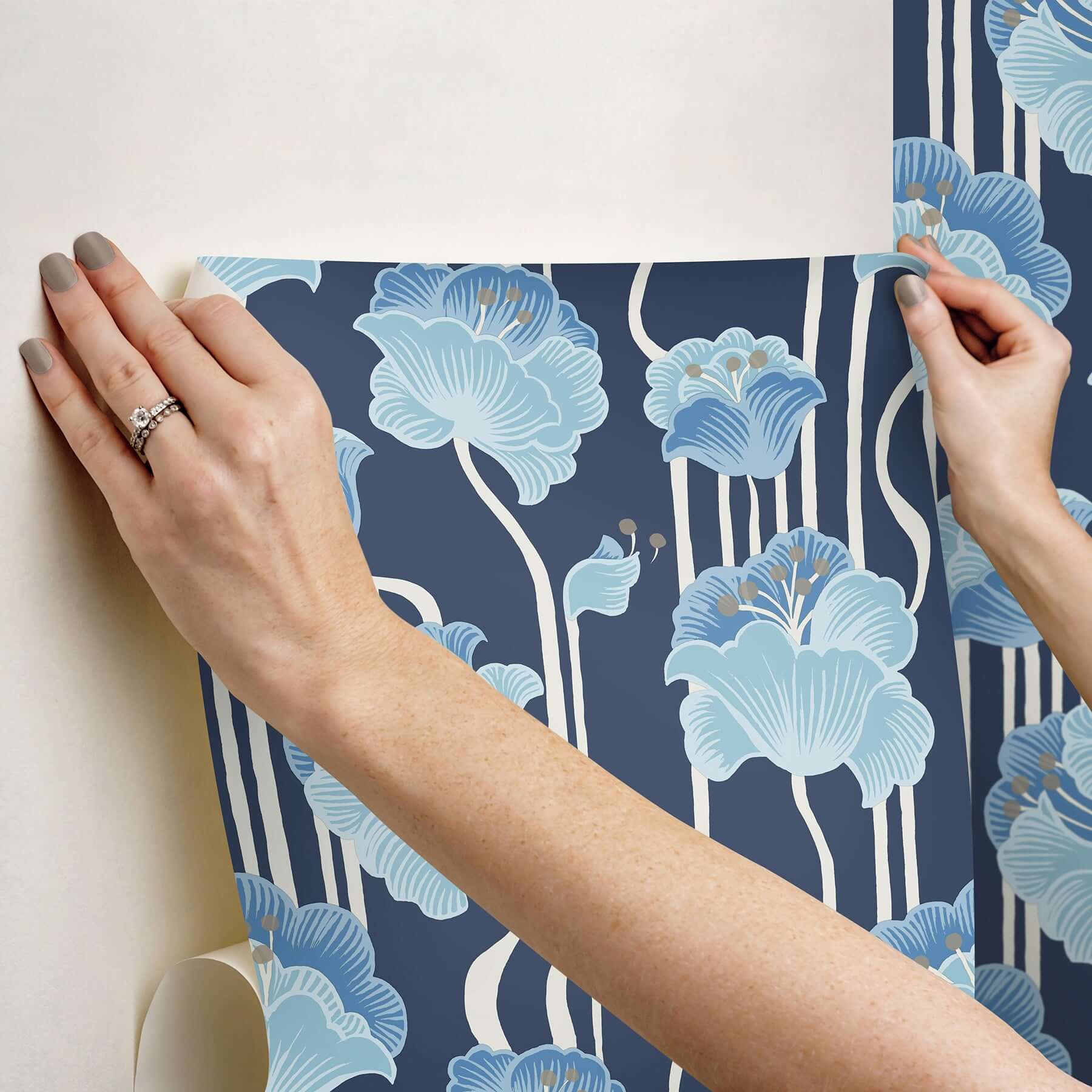 shirley-blue-deco-floral-peel-stick-wallpaper-york-wallcoverings-psw1569rl - York Wallcoverings P&S Wallpaper