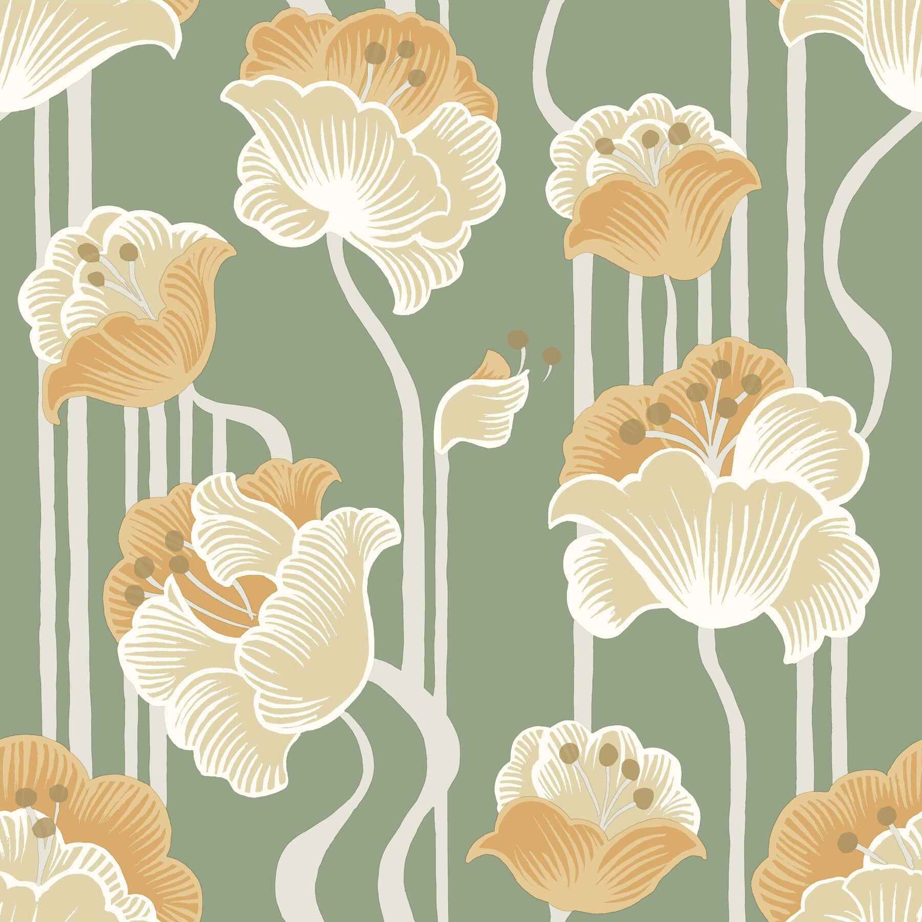 Shirley Green Deco Floral Peel & Stick Wallpaper - York Wallcoverings - PSW1570RL - York Wallcoverings P&S Wallpaper