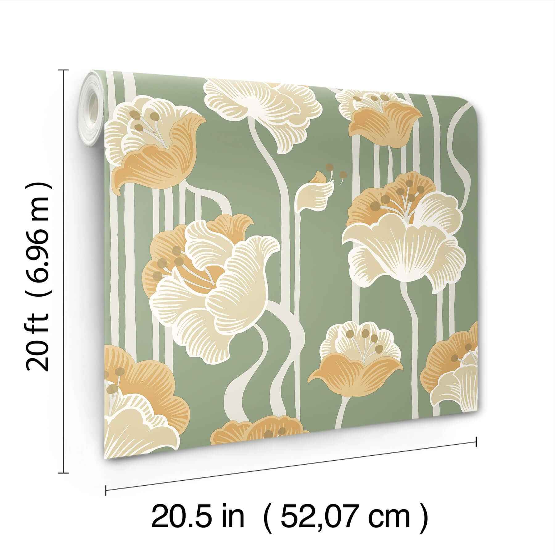 Shirley Green Deco Floral Peel & Stick Wallpaper - York Wallcoverings - PSW1570RL - York Wallcoverings P&S Wallpaper